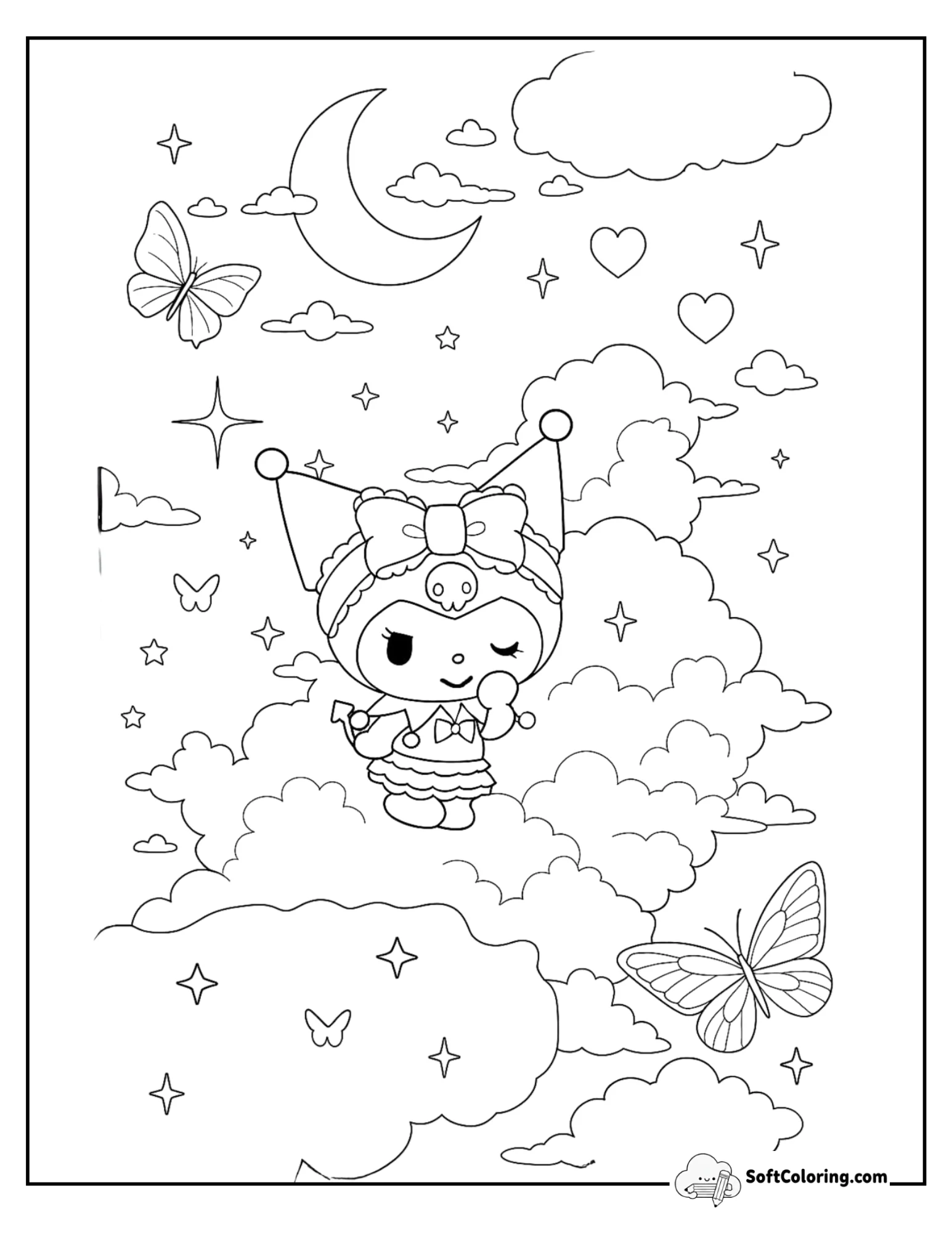 Kuromi Surrounded By Clouds And Stars