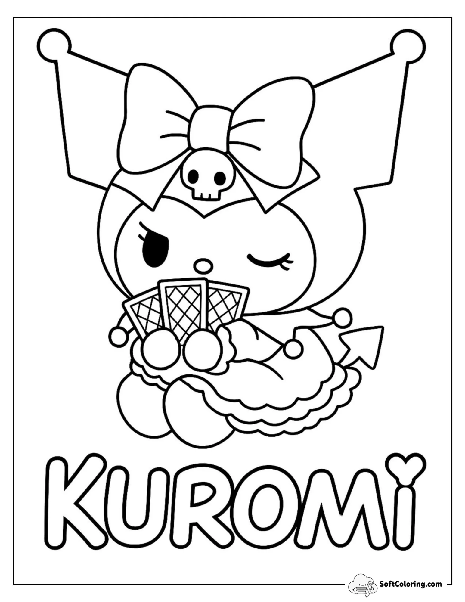 Kuromi Wearing A Big Bow And Holding Cards