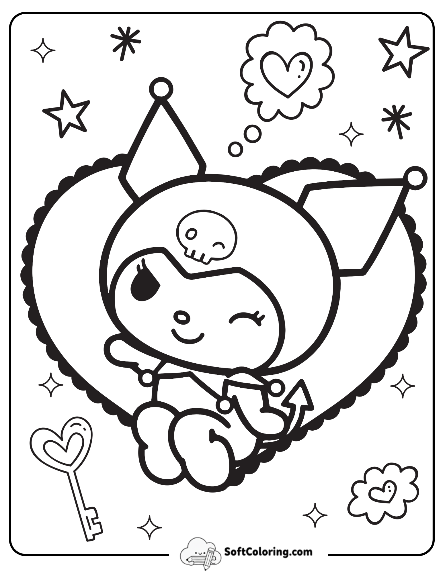 Kuromi Inside A Big Heart Coloring Page