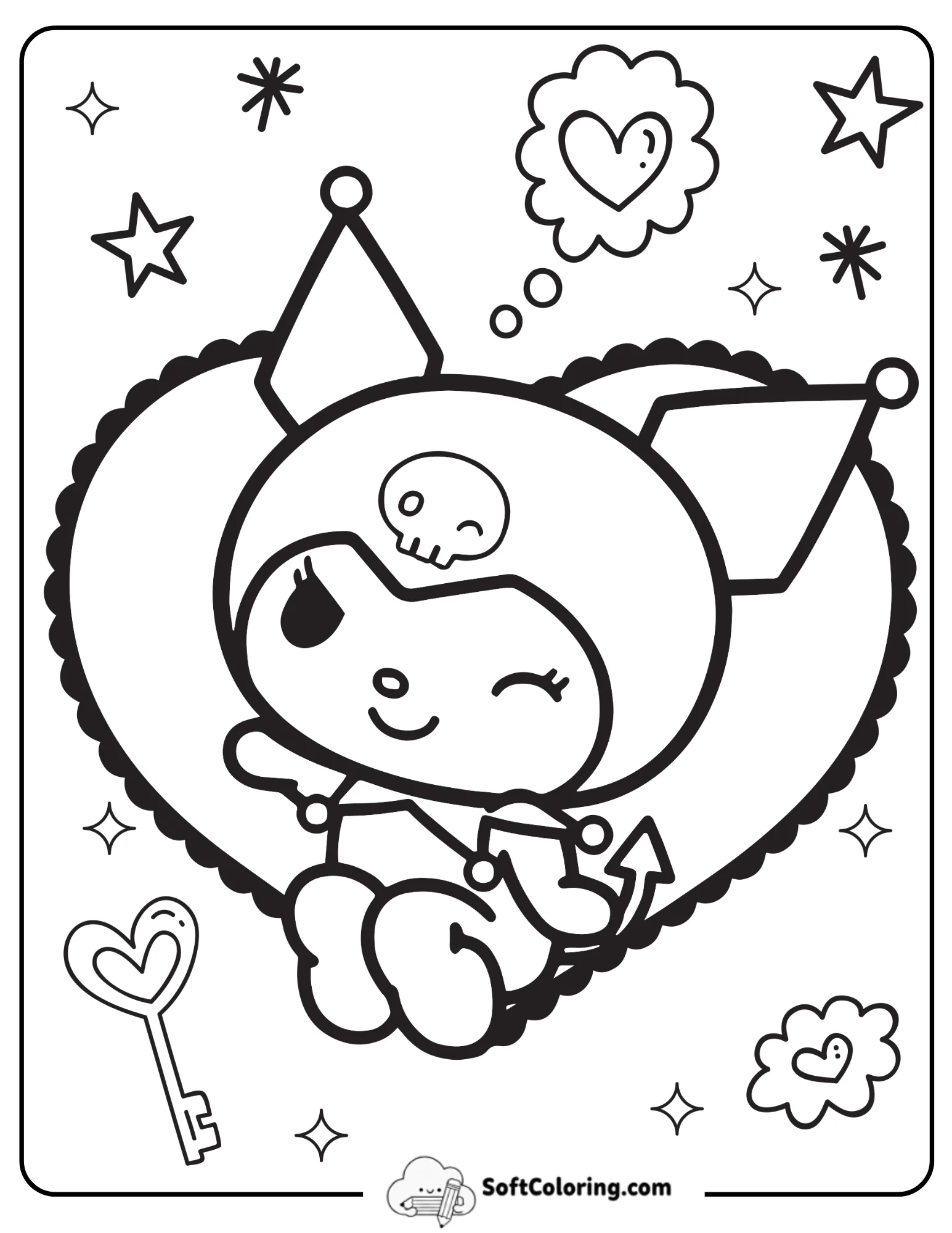 Kuromi Inside A Big Heart Coloring Page