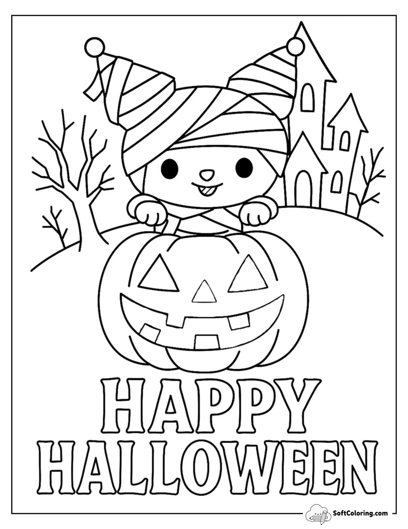 Kuromi Peeks From A Carved Halloween Pumpkin