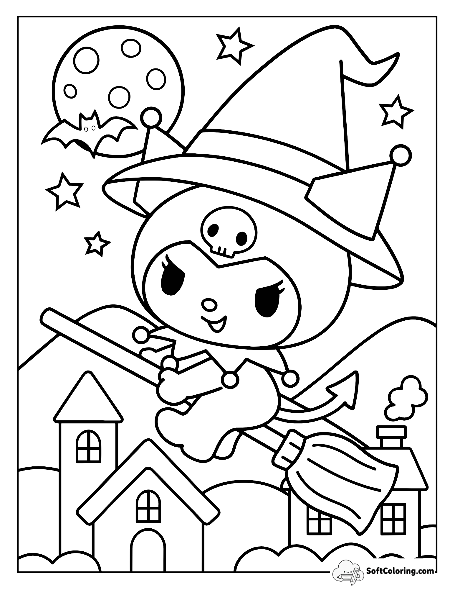 Kuromi On A Broomstick Under The Full Moon