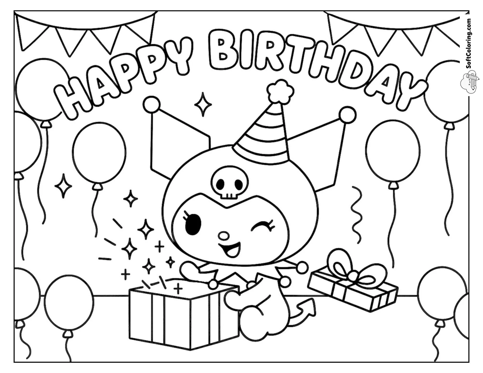 Kuromi Unwraps A Gift Beneath A “Happy Birthday”