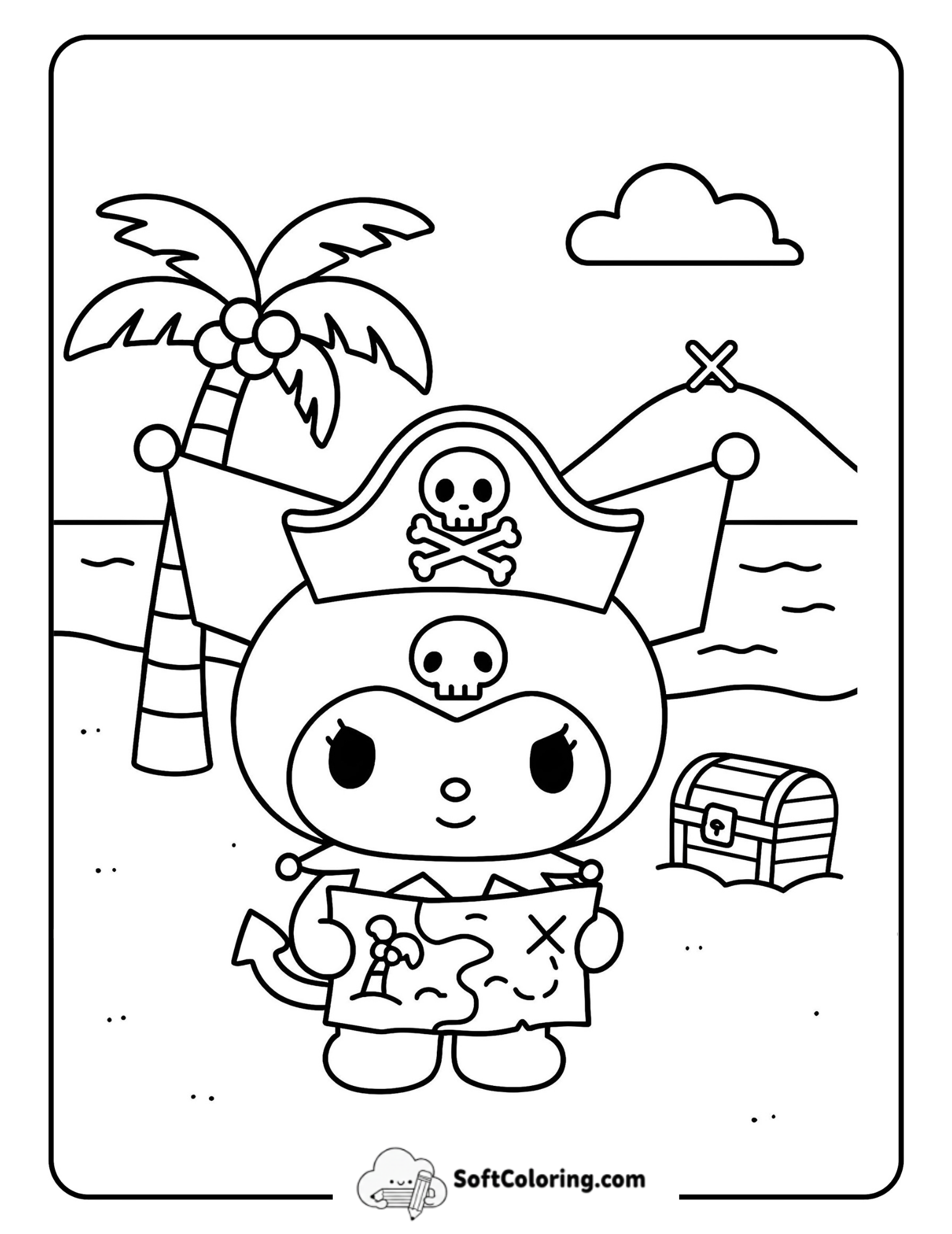 Kuromi Peers At A Treasure Map On A Sandy Shore.