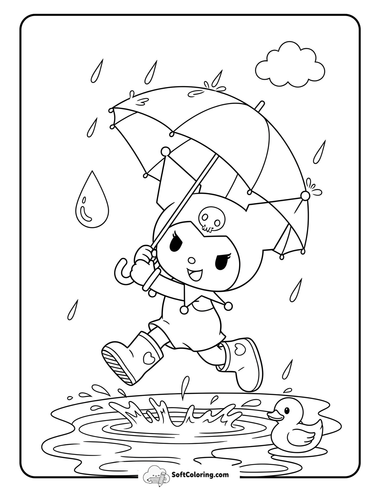 Kuromi Enjoying The Rain With An Umbrella.