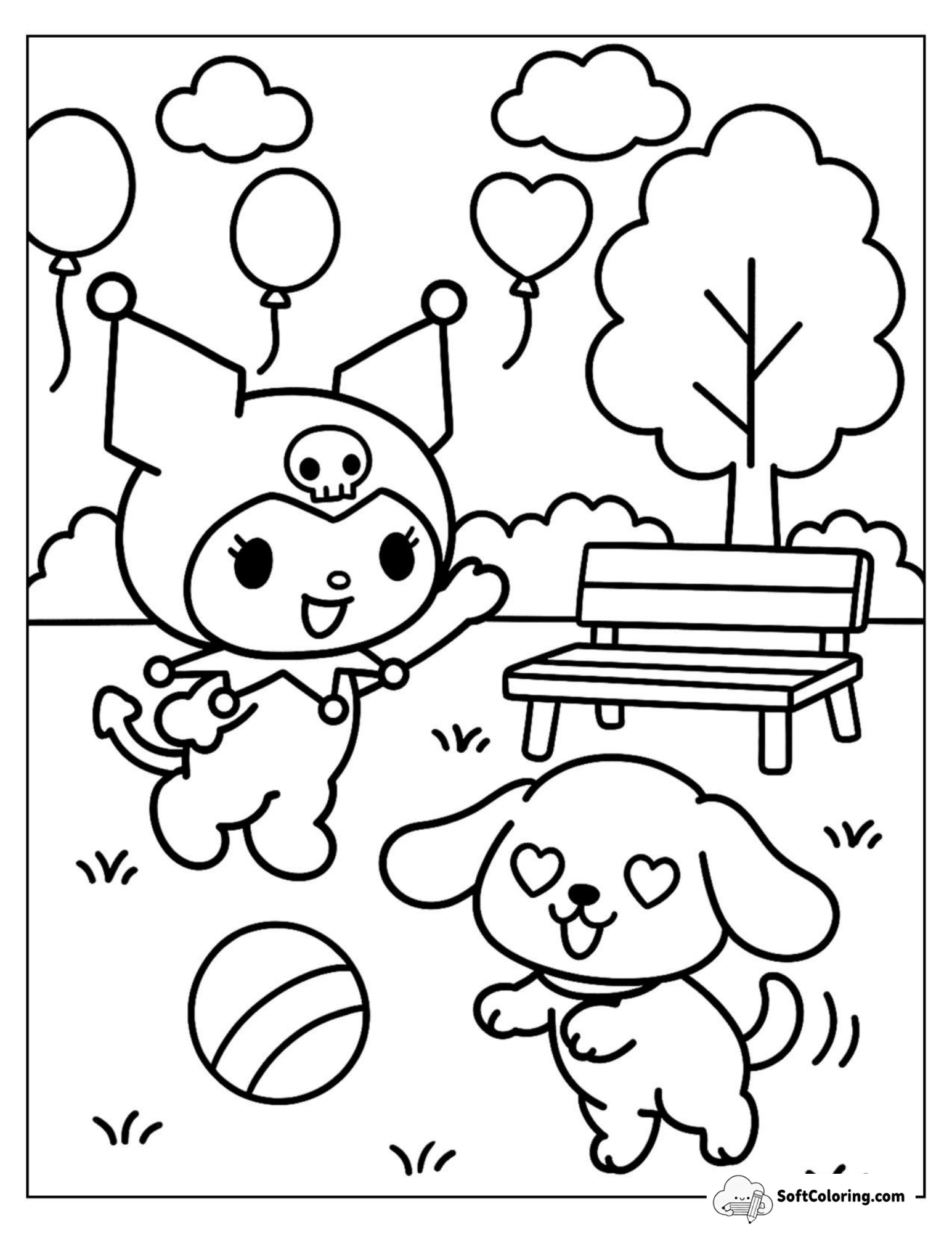 Kuromi Tosses A Colorful Balloon To A Puppy