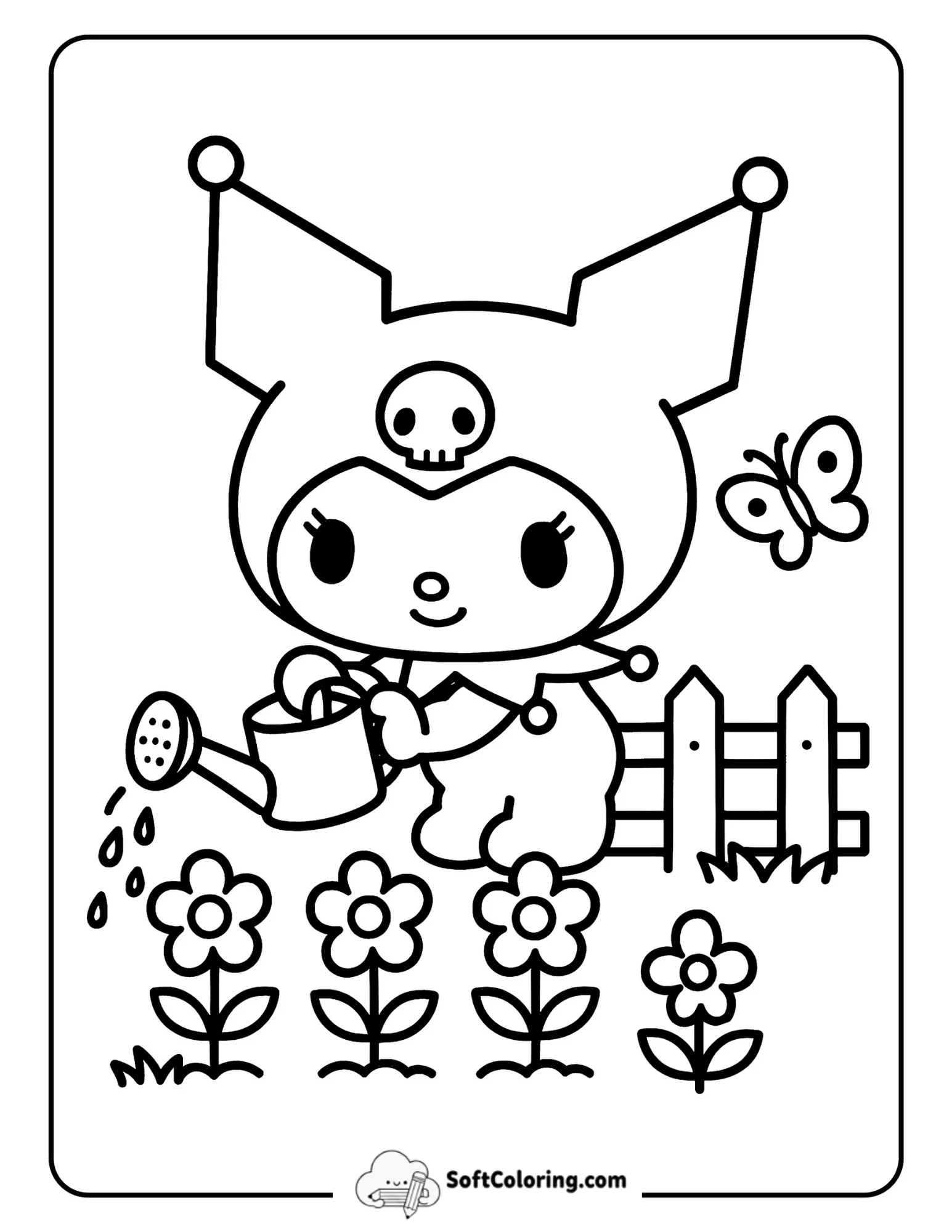 Kuromi Waters Sprouting Flowers With A Small Can.