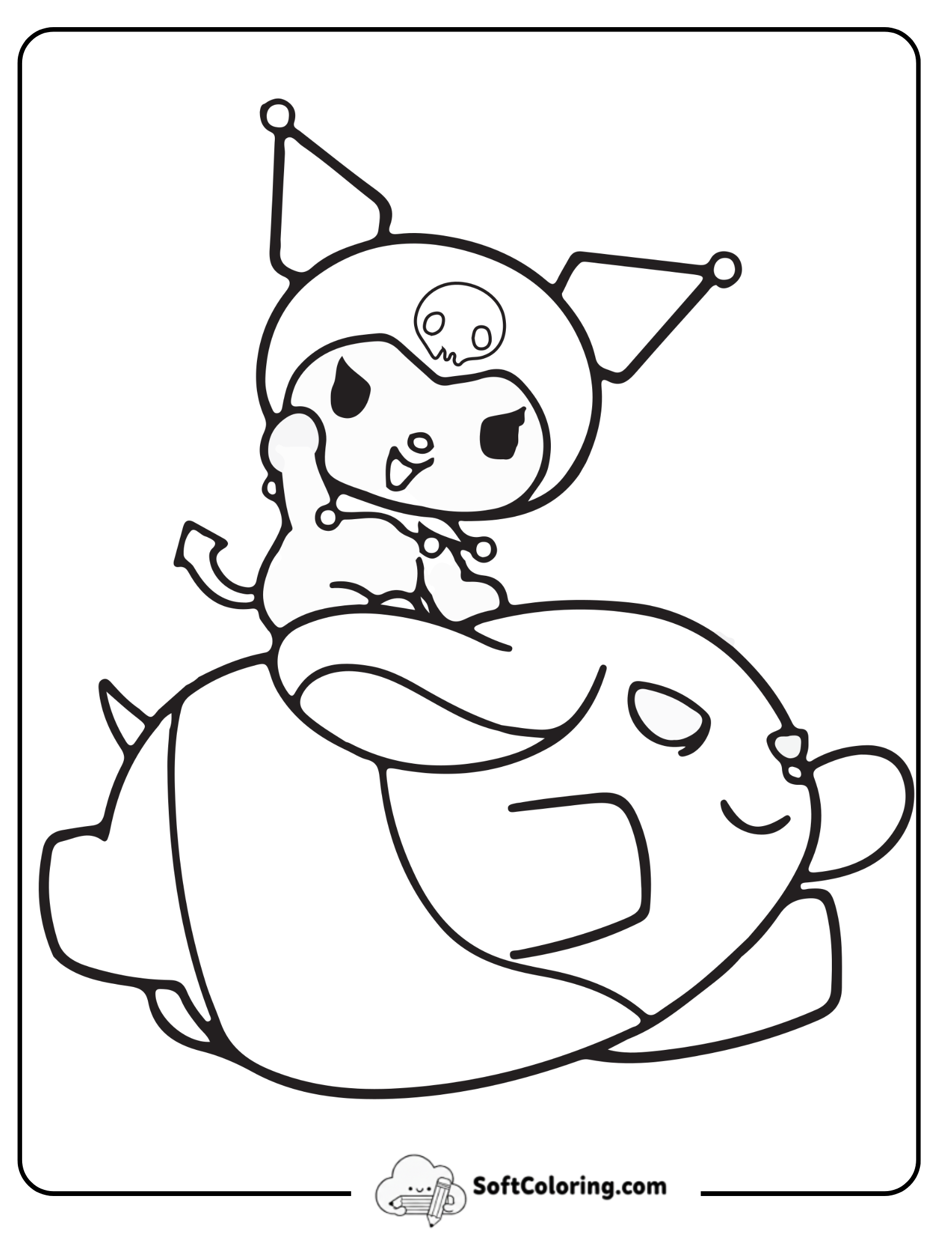 Kuromi Riding A Cute Elephant Coloring Page