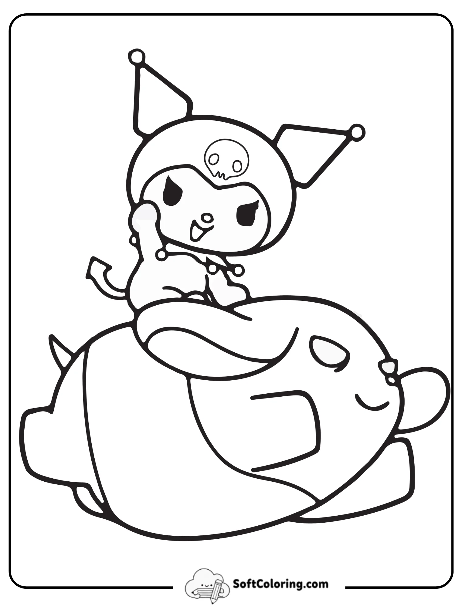 Kuromi Riding A Cute Elephant Coloring Page