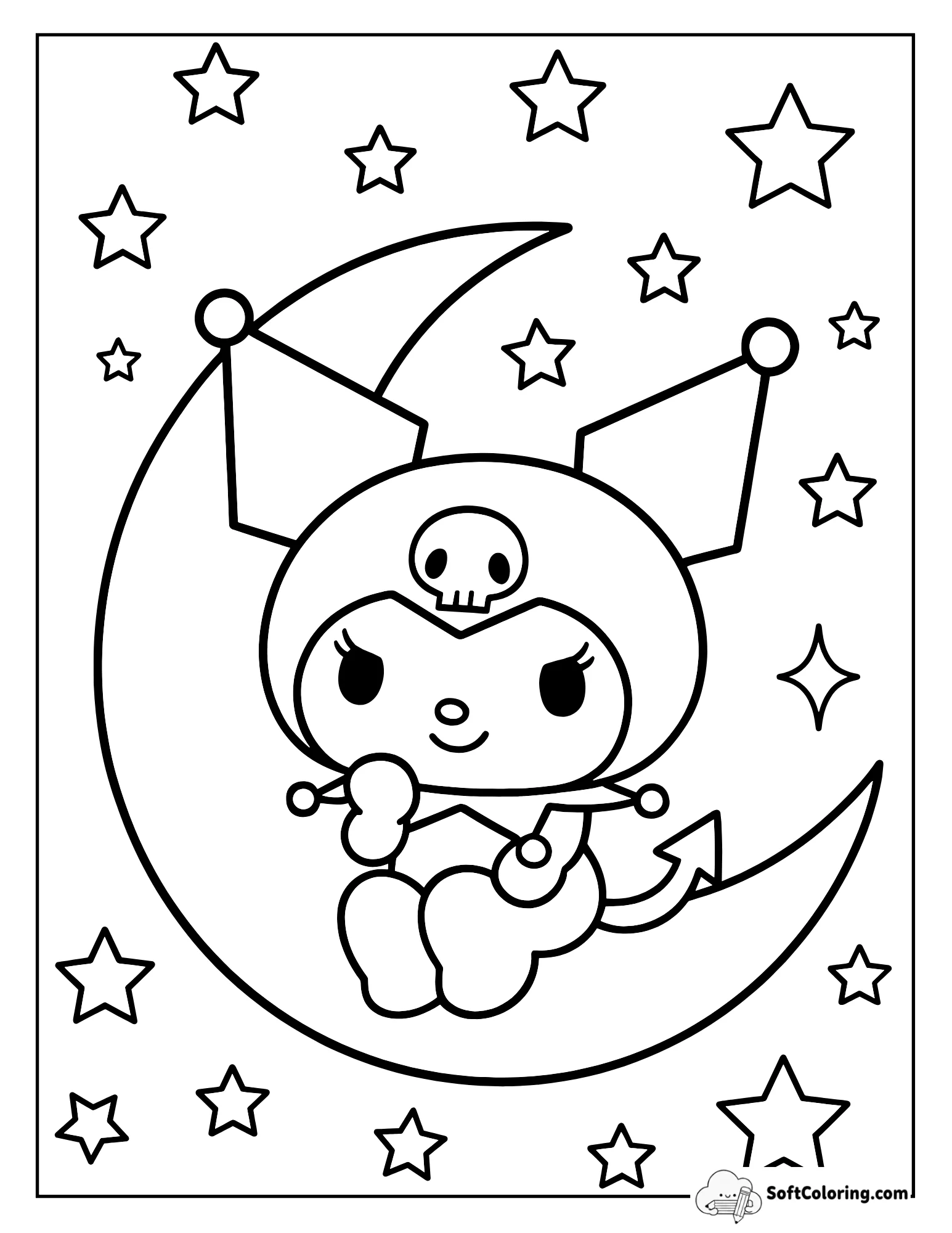 Kuromi Sitting Peacefully On A Crescent Moon.