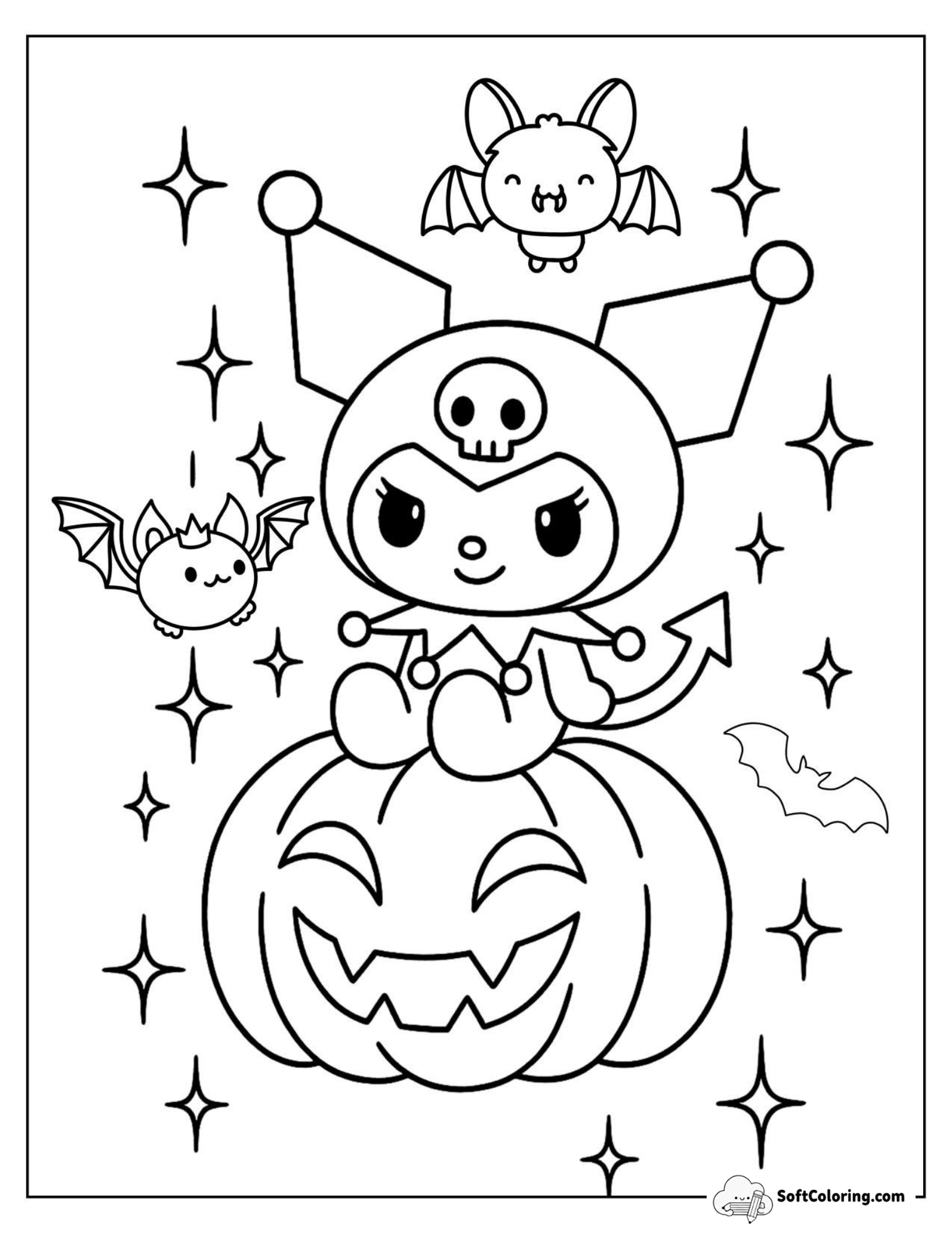 Kuromi Perches Halloween Pumpkin As Bats Moonlit Sky