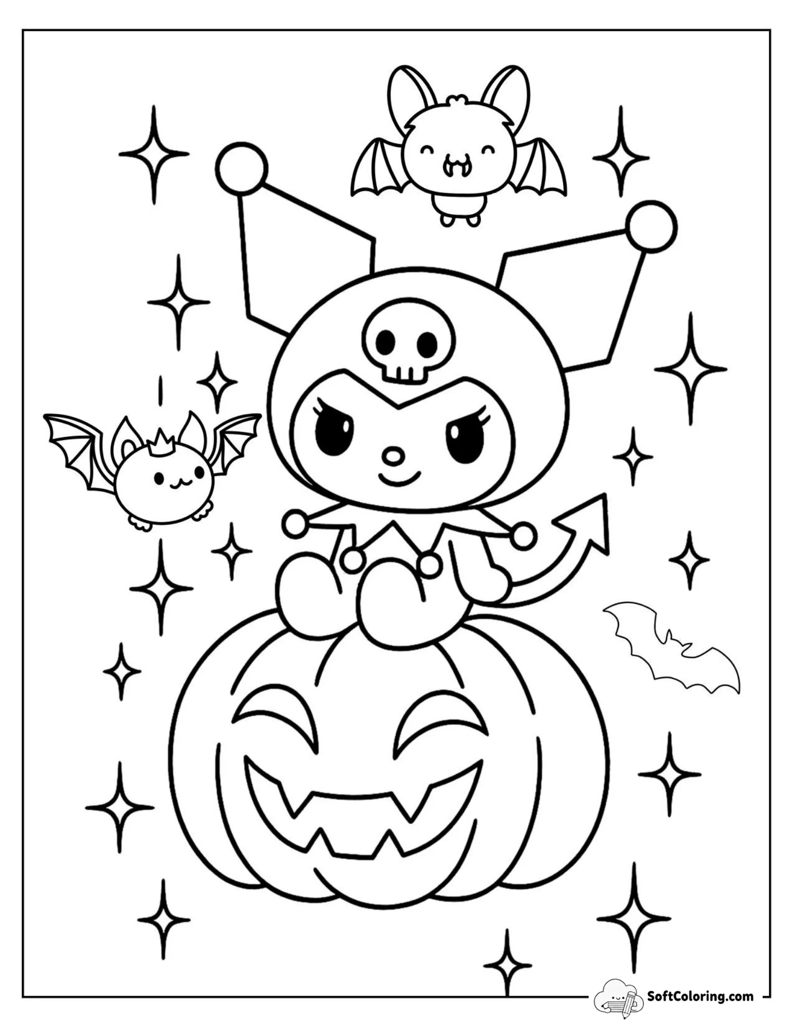 Kuromi Perches Halloween Pumpkin As Bats Moonlit Sky
