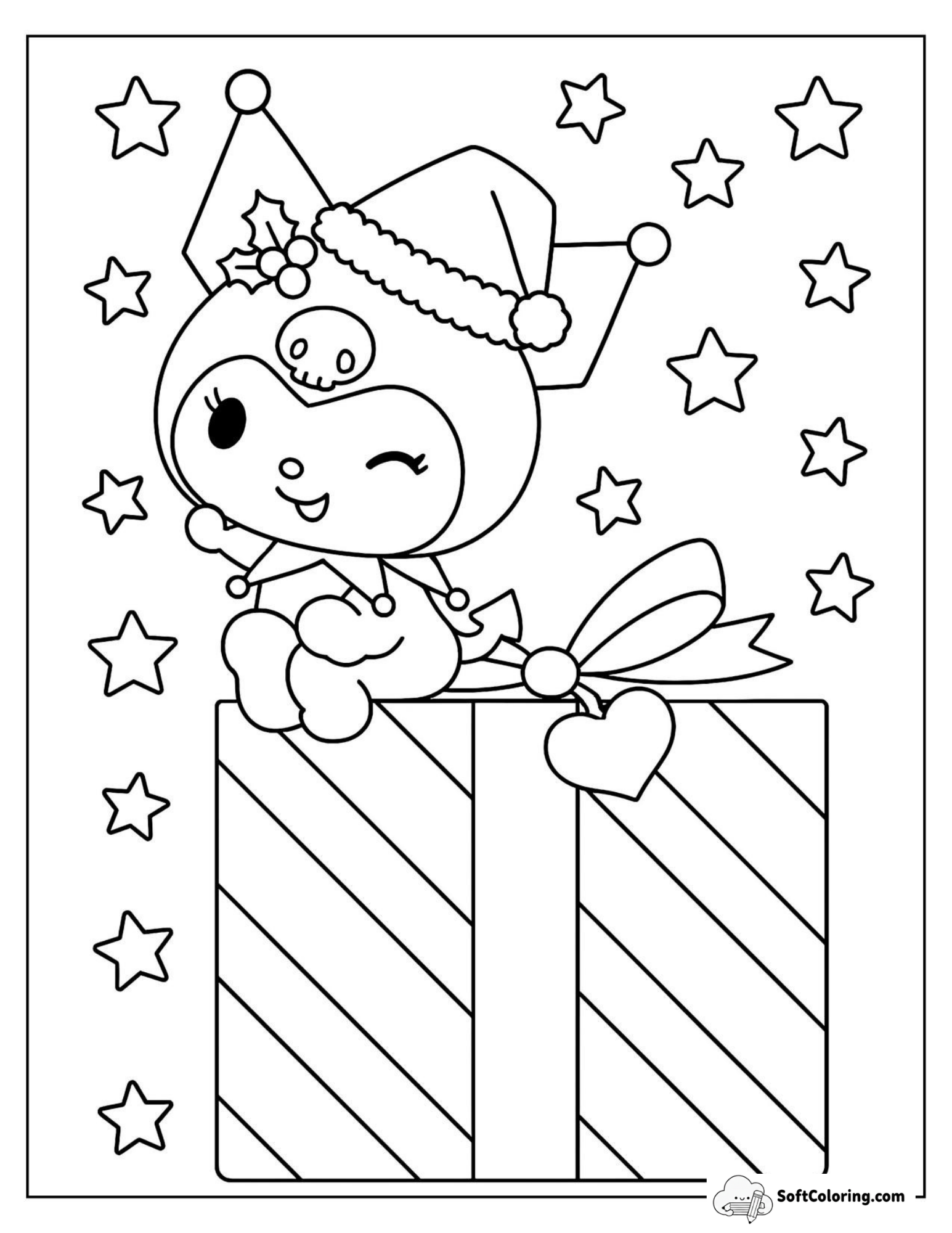 Kuromi Perches On A Striped Christmas Gift Box