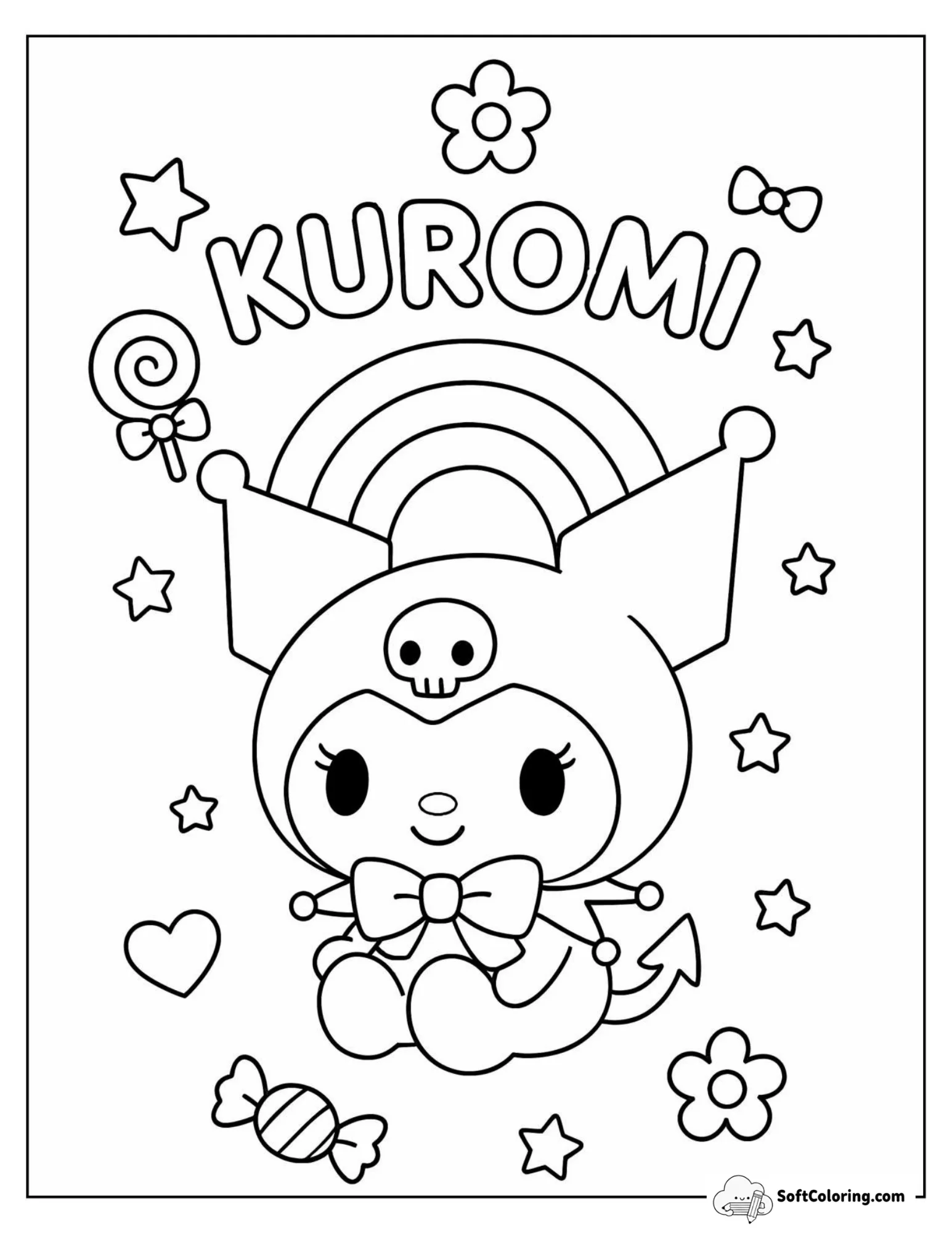 Kuromi Sitting Beneath A Rainbow With Sweets