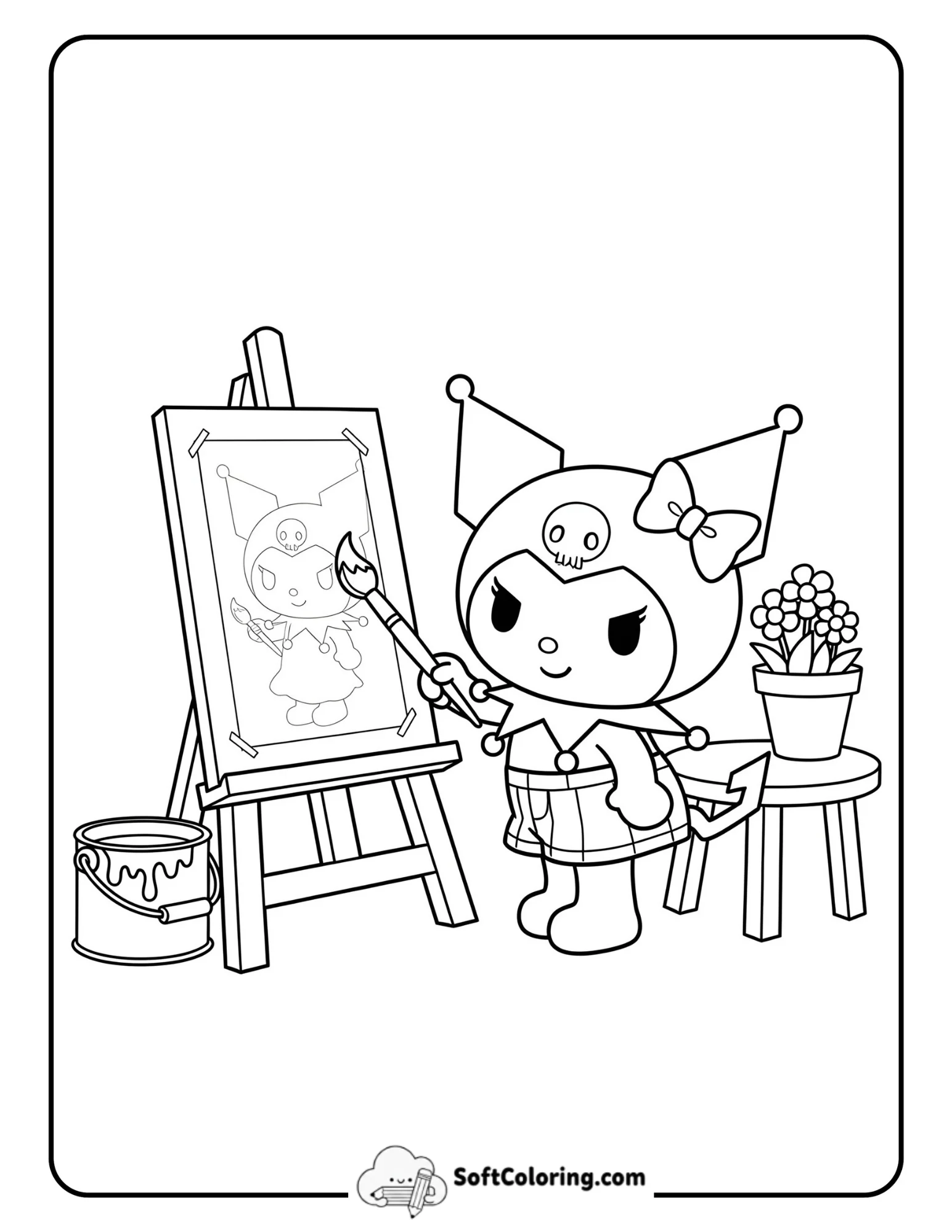 The Artist Kuromi Painting A Masterpiece With Joy.