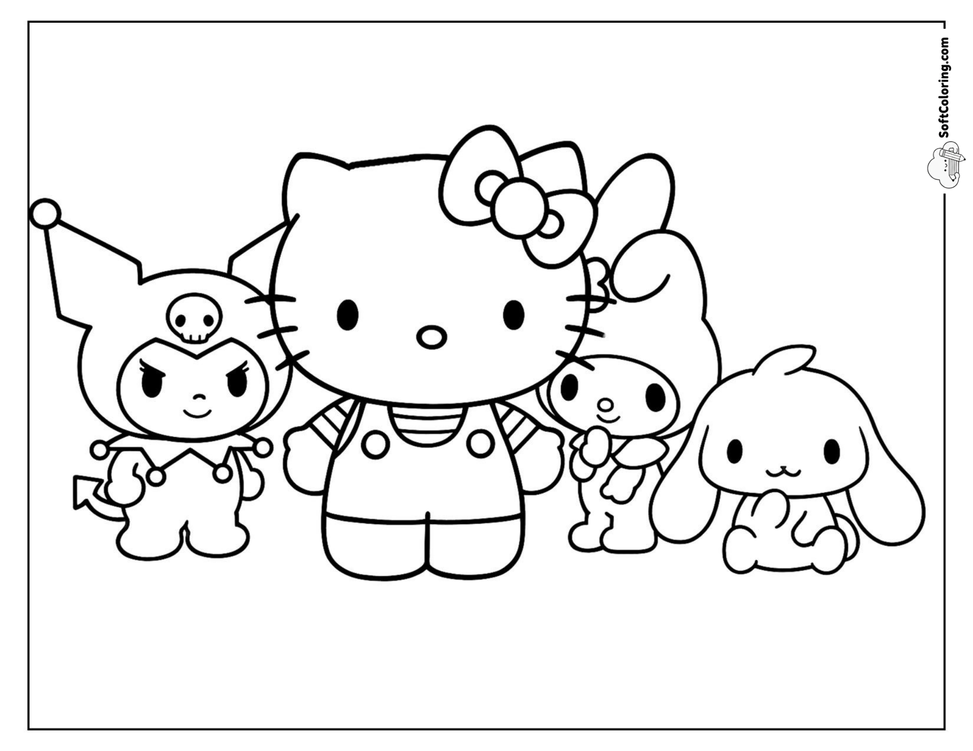 Kuromi, Hello Kitty, My Melody, And Cinnamoroll Stand In A Colorful Line