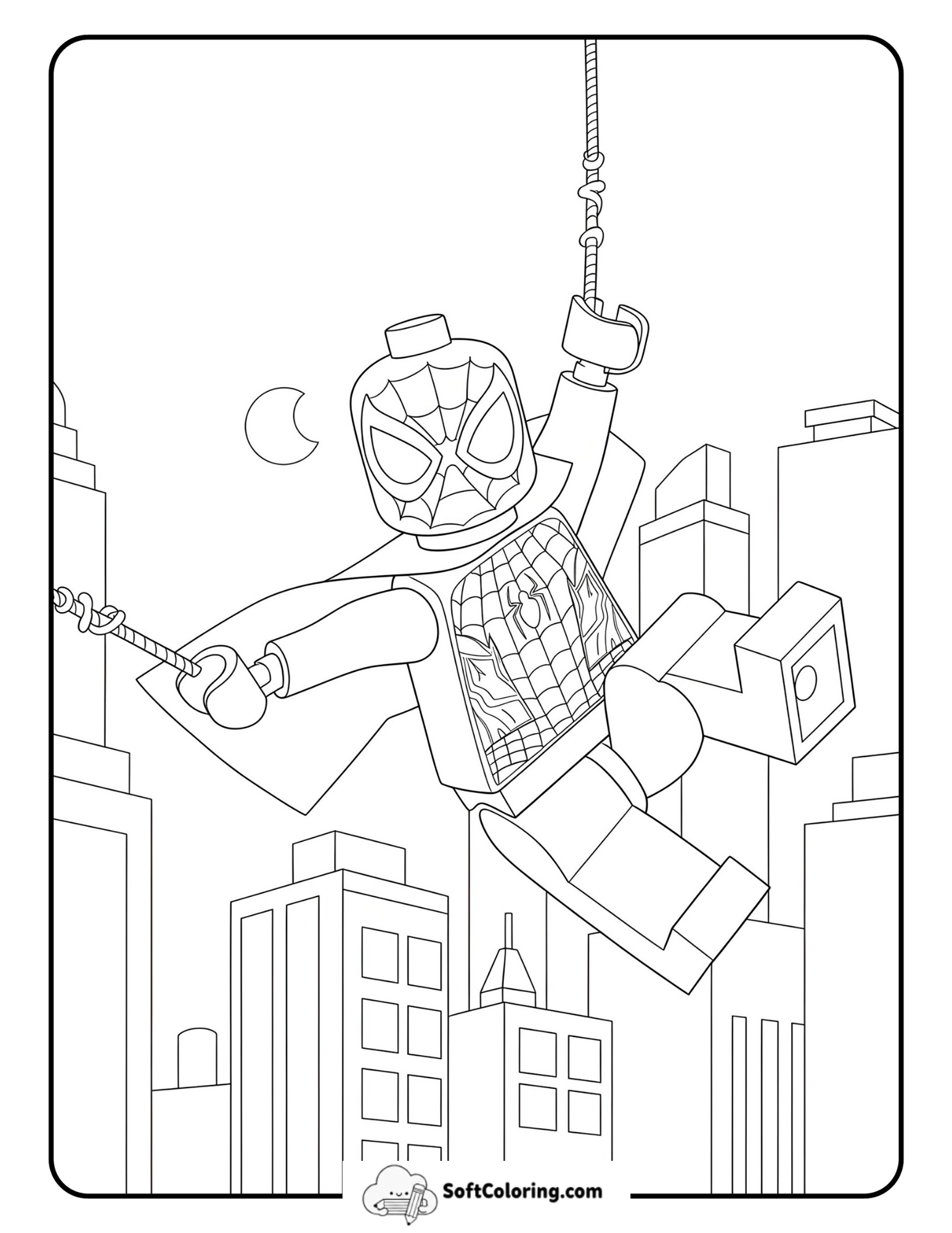 Lego Spider-Man Swinging Between City Buildings