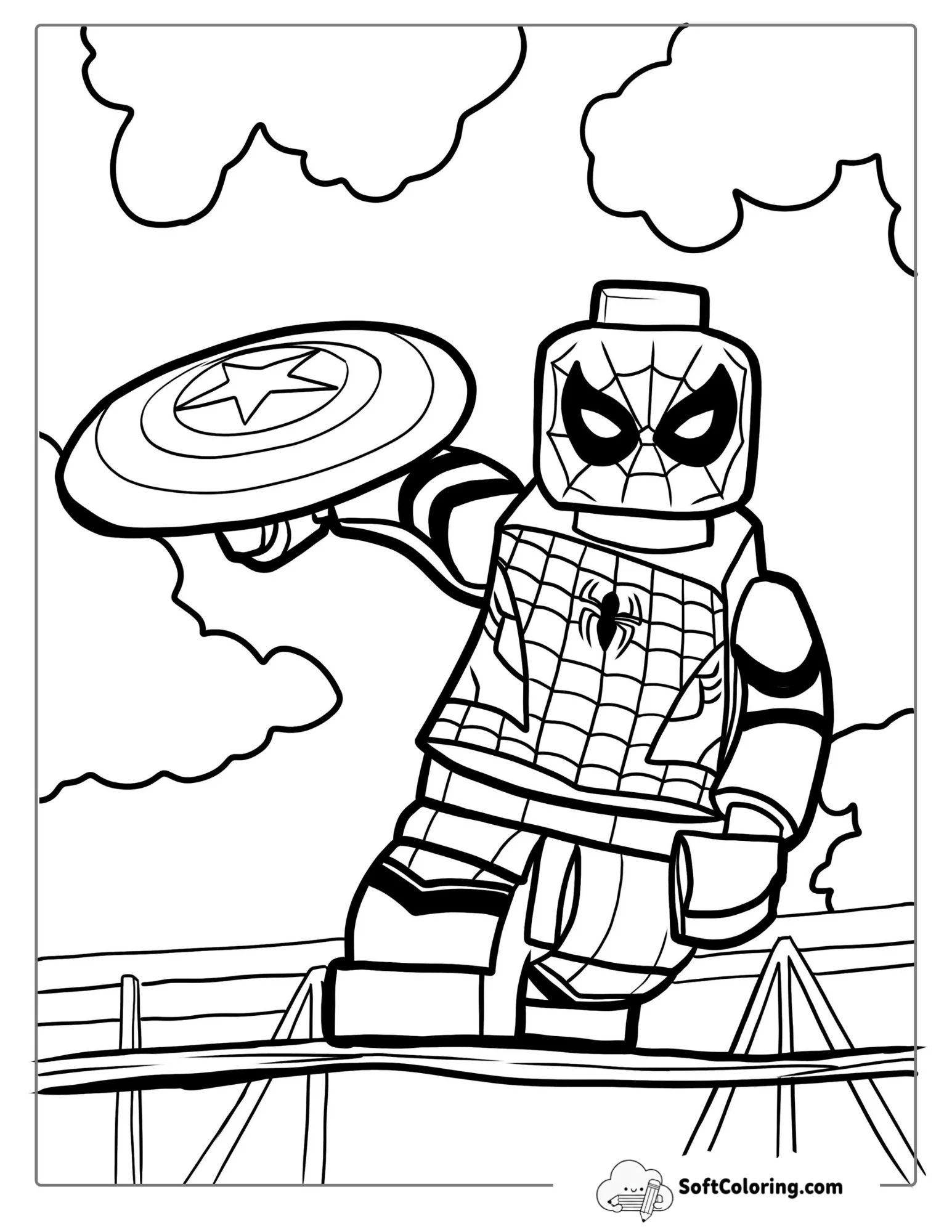 Lego Spider-Man Holding Captain Americas Shield Coloring