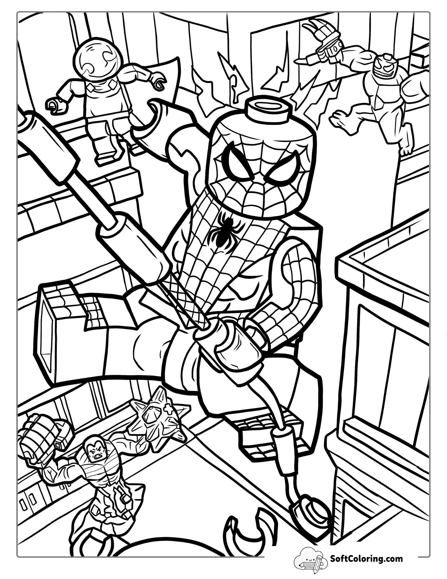 Lego Spider-Man With Avengers Characters Coloring