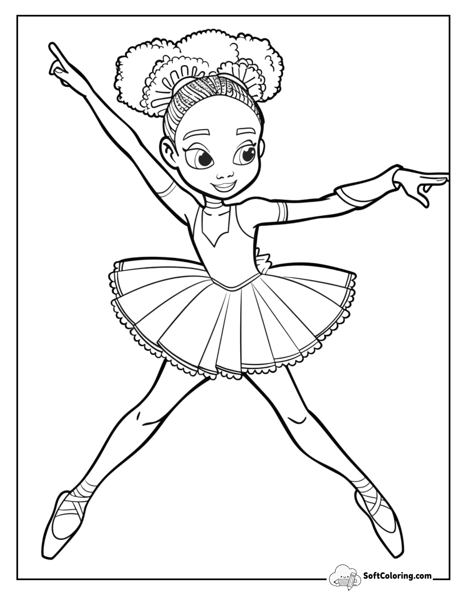 Little Girl Ballerina Dancing With Joy Coloring Page