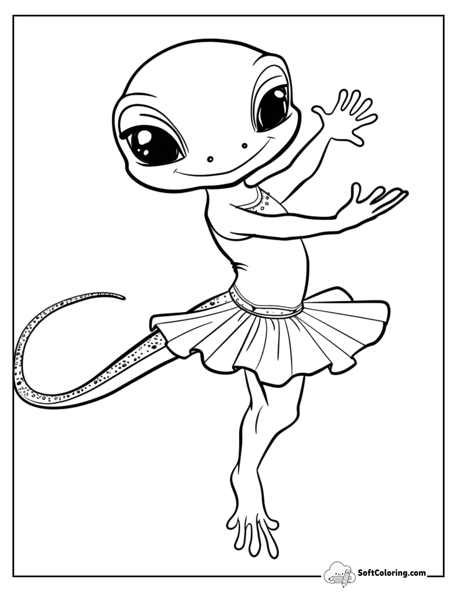 Adorable Lizard Ballerina Dancing Gracefully Coloring Page