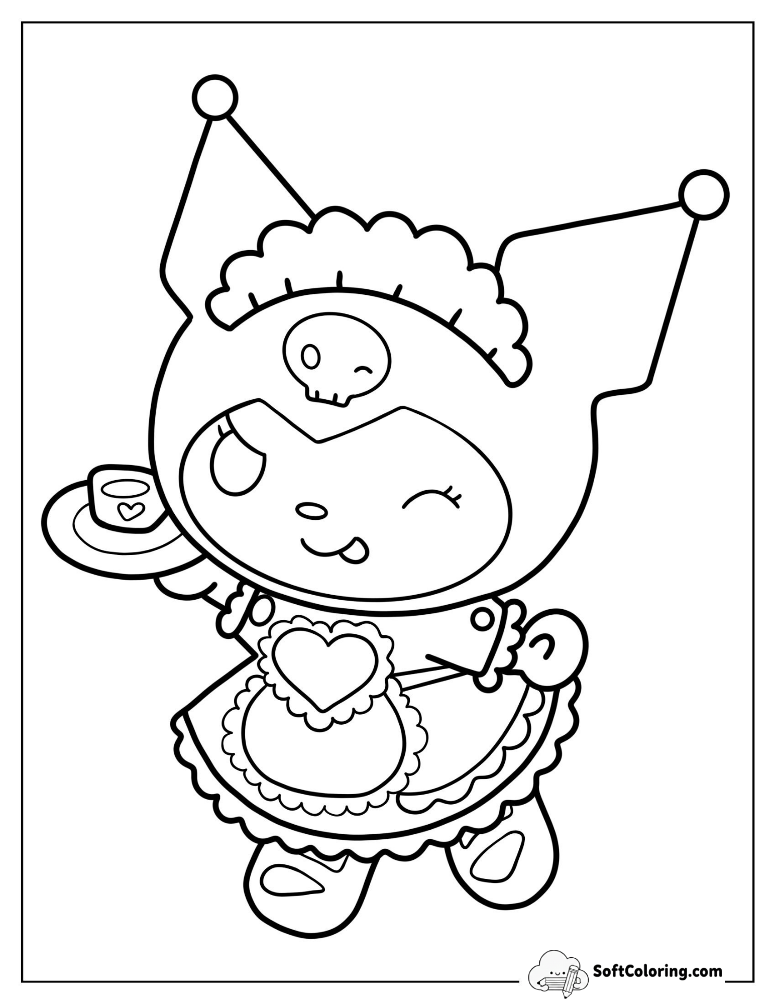 Maid Kuromi Serving Tea Coloring Page For Preschoolers