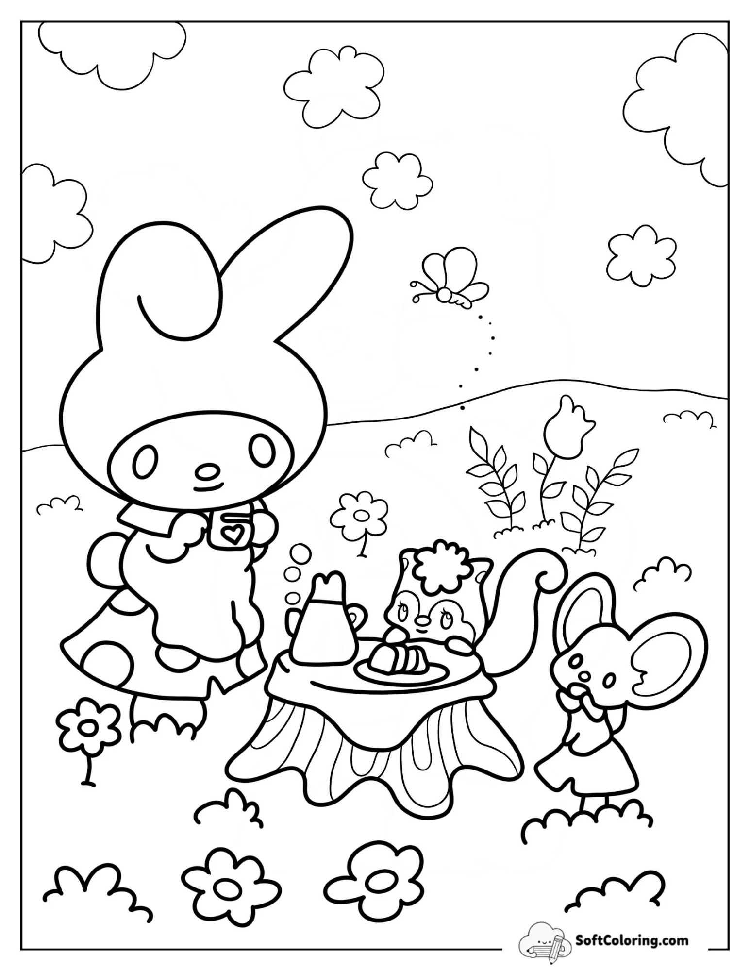 My Melody Having Tea With Flat And Risu