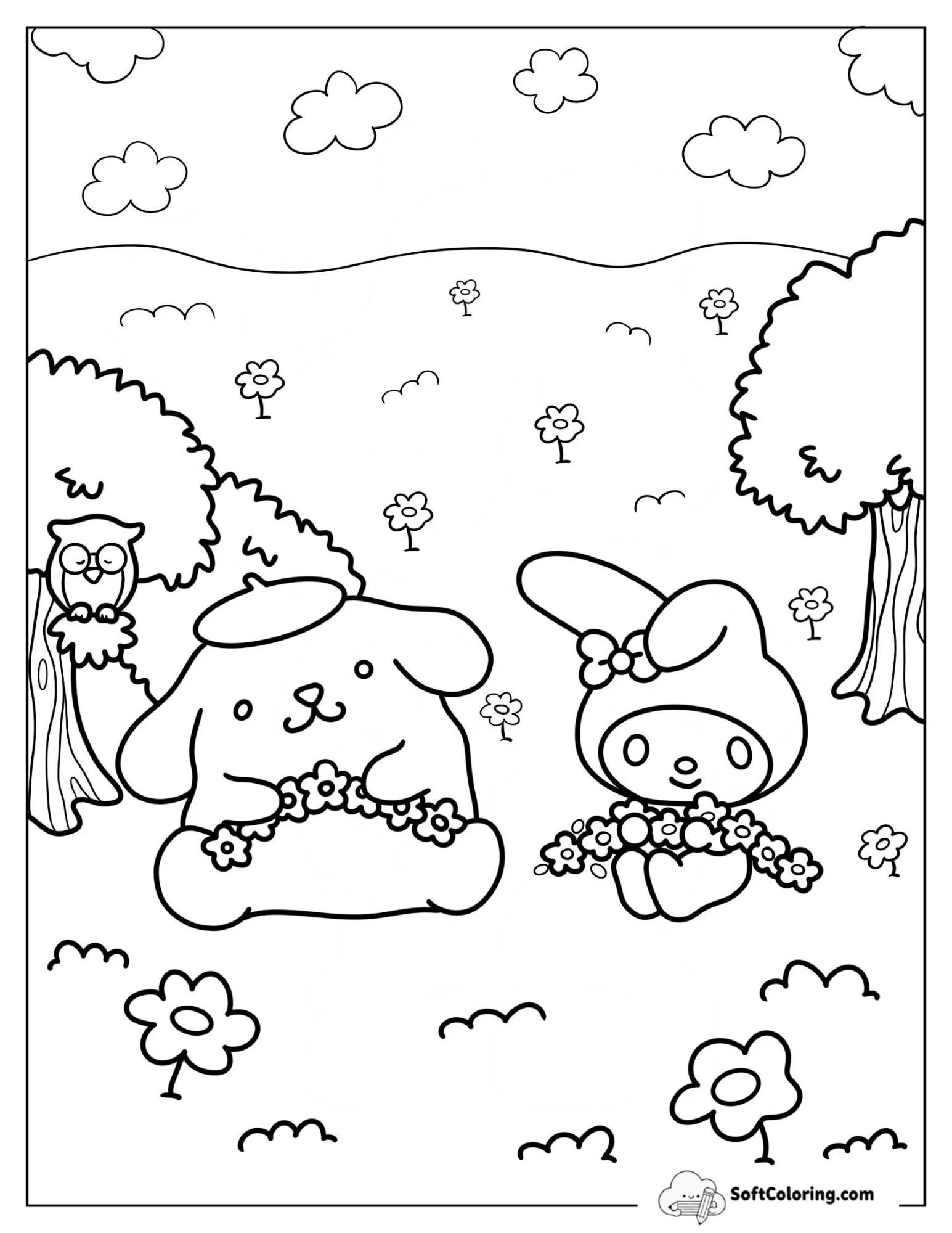 My Melody Making Flower Wreaths With Pompompurin