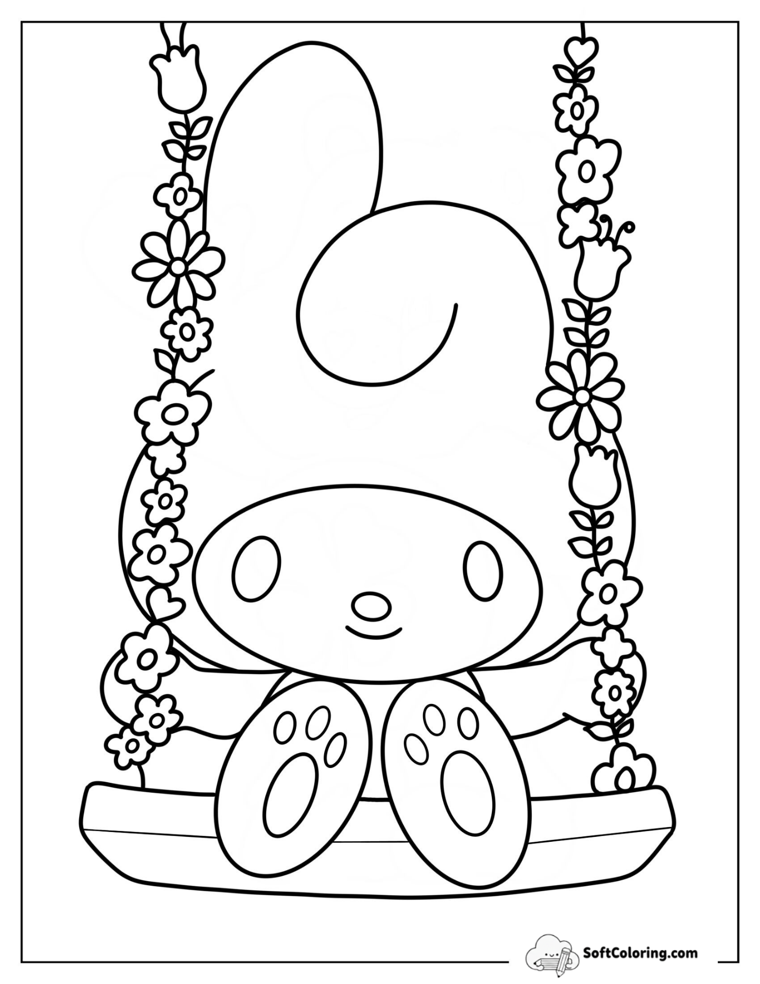 My Melody On Swing Coloring Page For Preschoolers