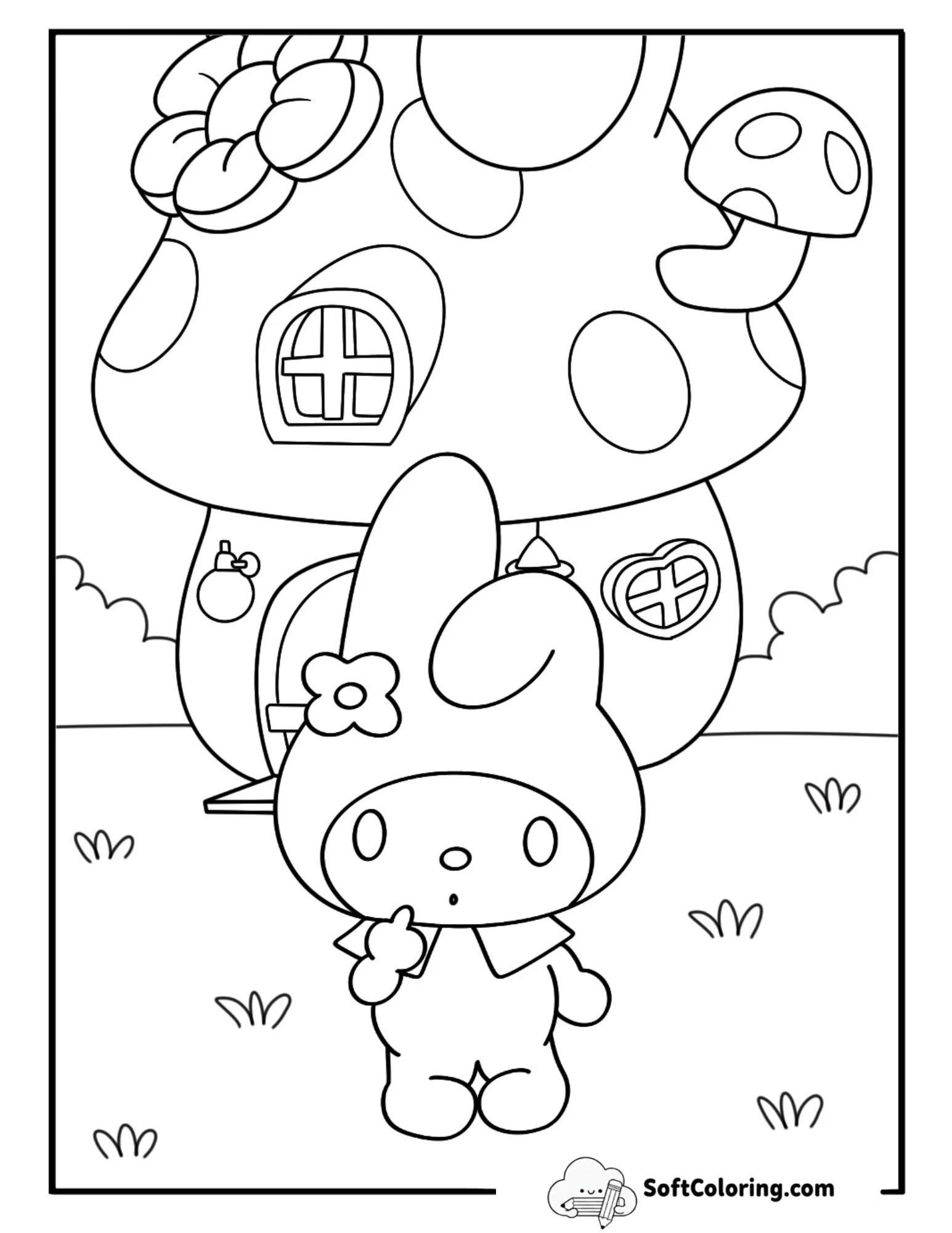 My Melody By A Mushroom House