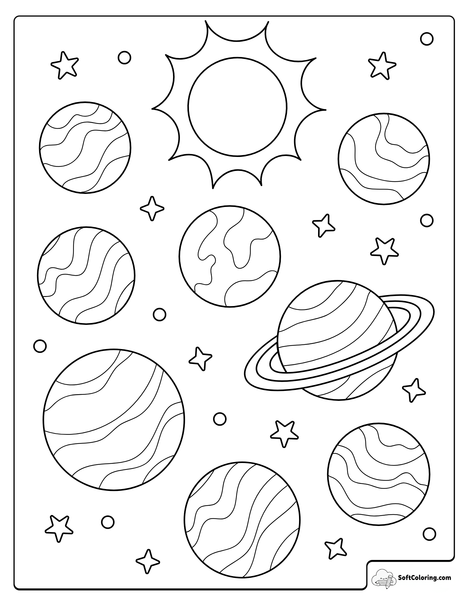 Solar System With Planets And Stars.