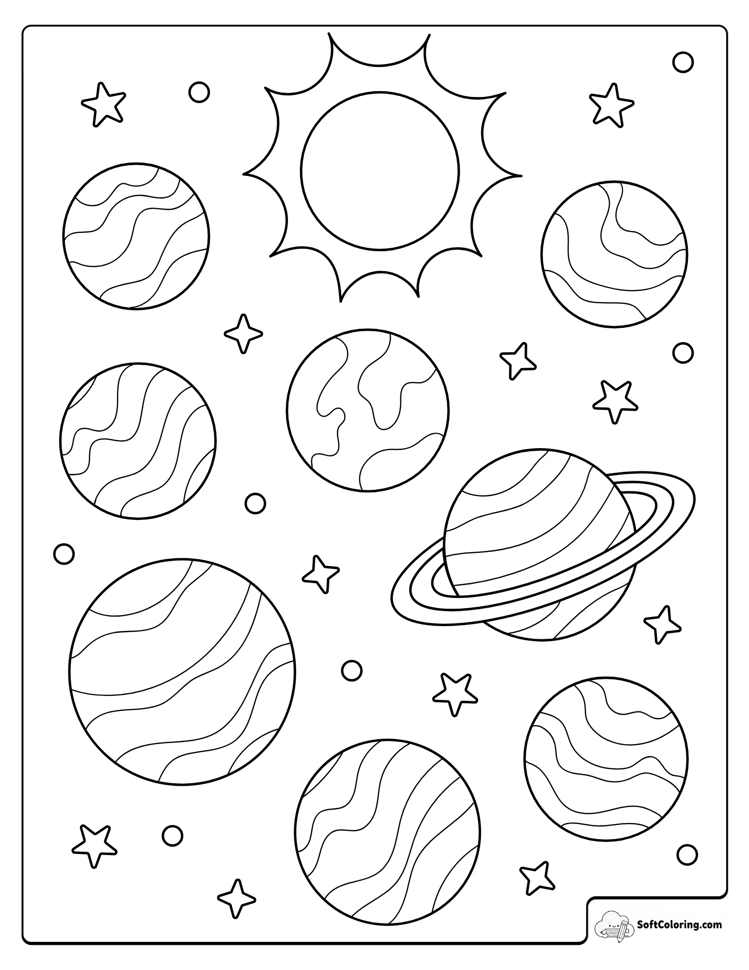 Solar System With Planets And Stars.