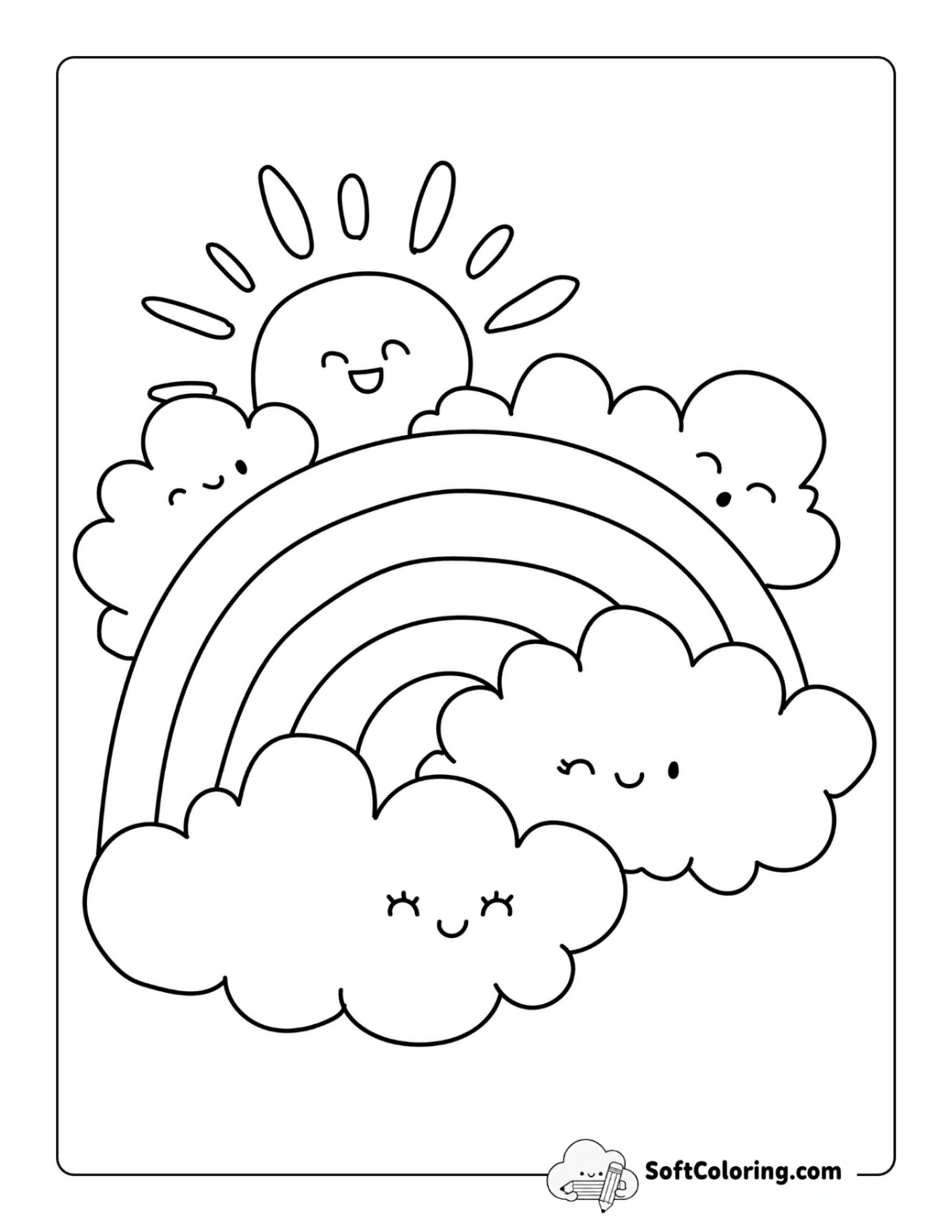 Cute Clouds And Rainbow Coloring Page