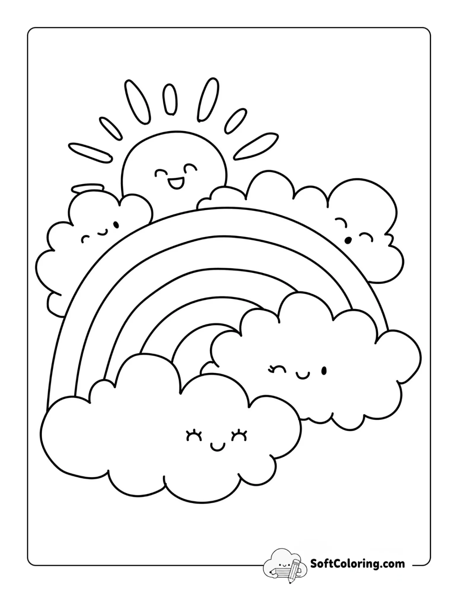 Cute Clouds And Rainbow Coloring Page