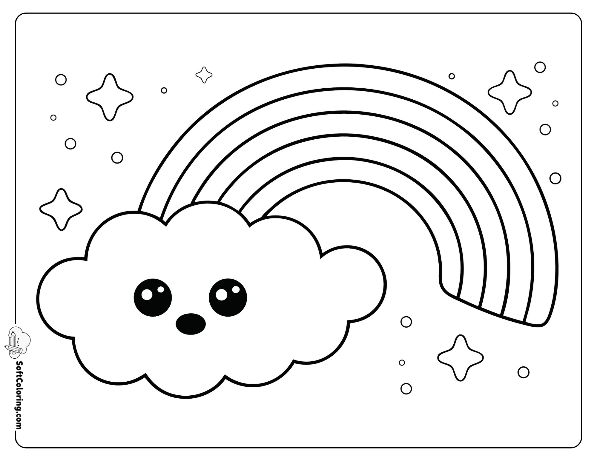 Kawaii Cloud And Rainbow Coloring Page For Kids