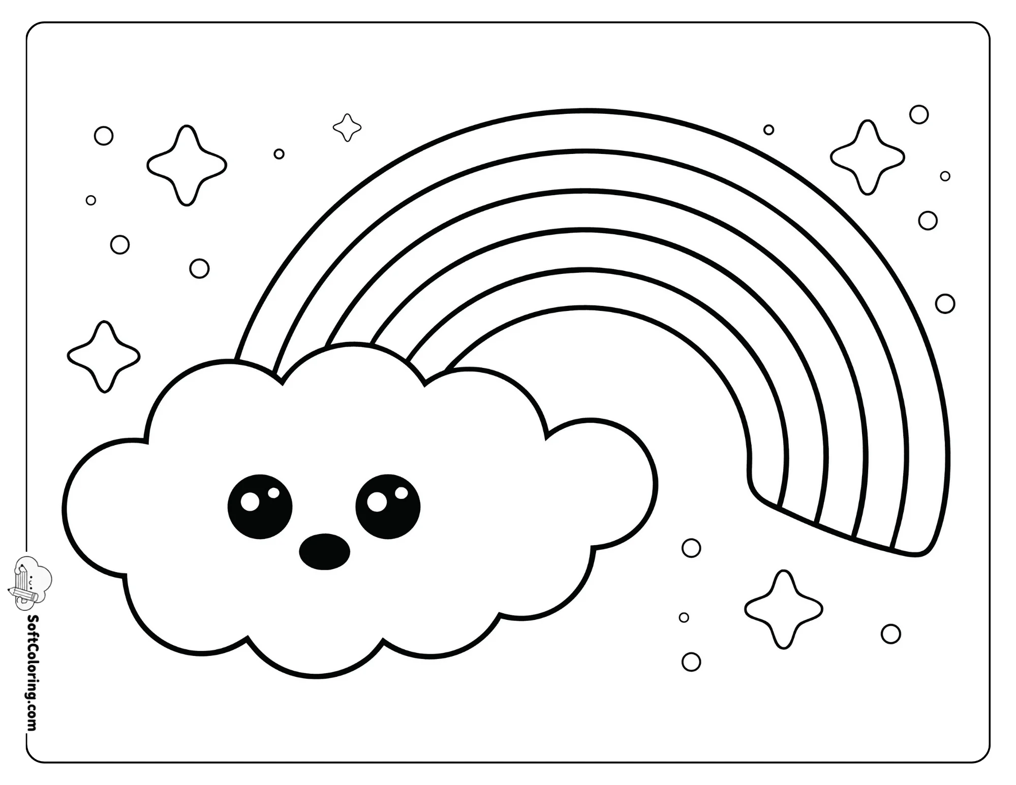 Kawaii Cloud And Rainbow Coloring Page For Kids