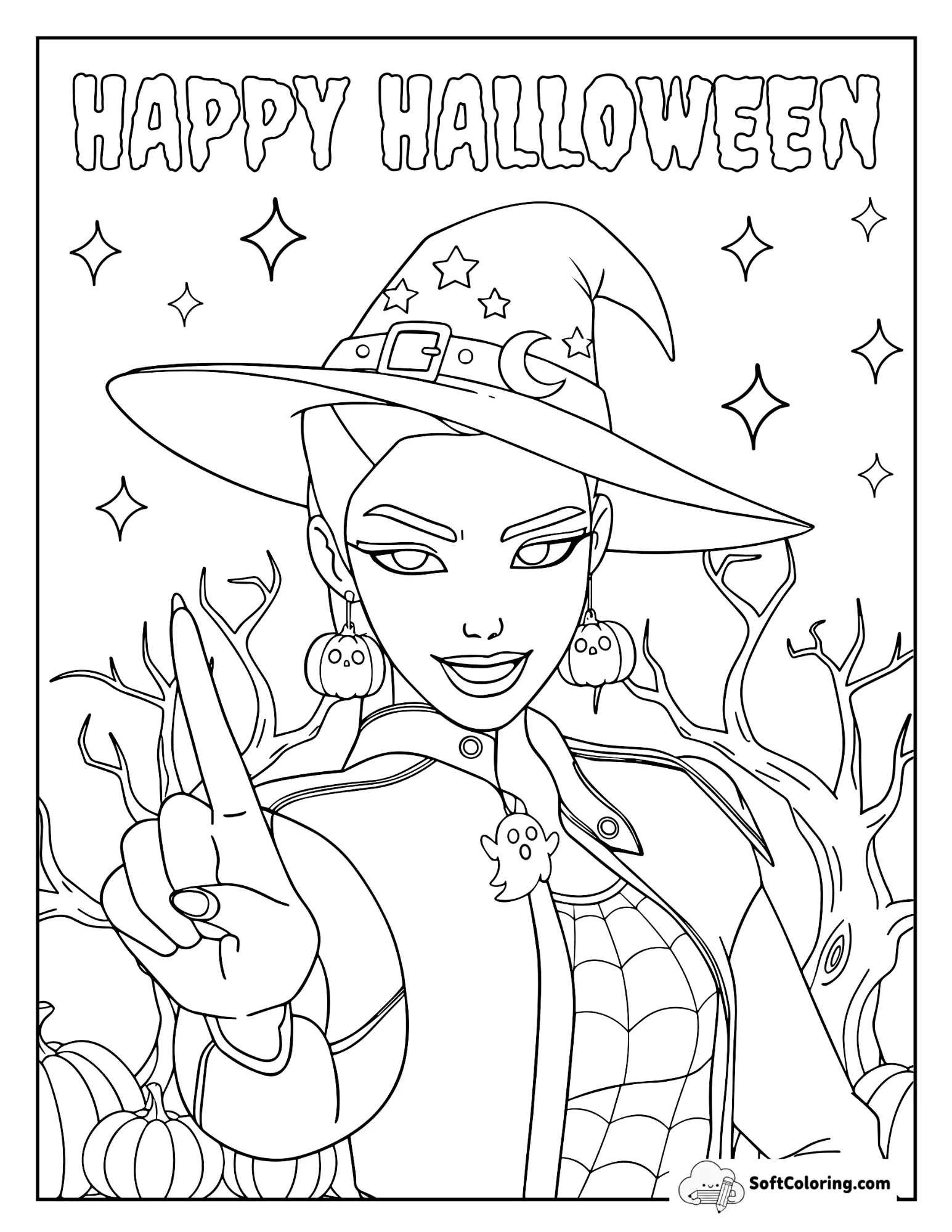 Rumi On Halloween With Witchy Hat, Pumpkin Earrings