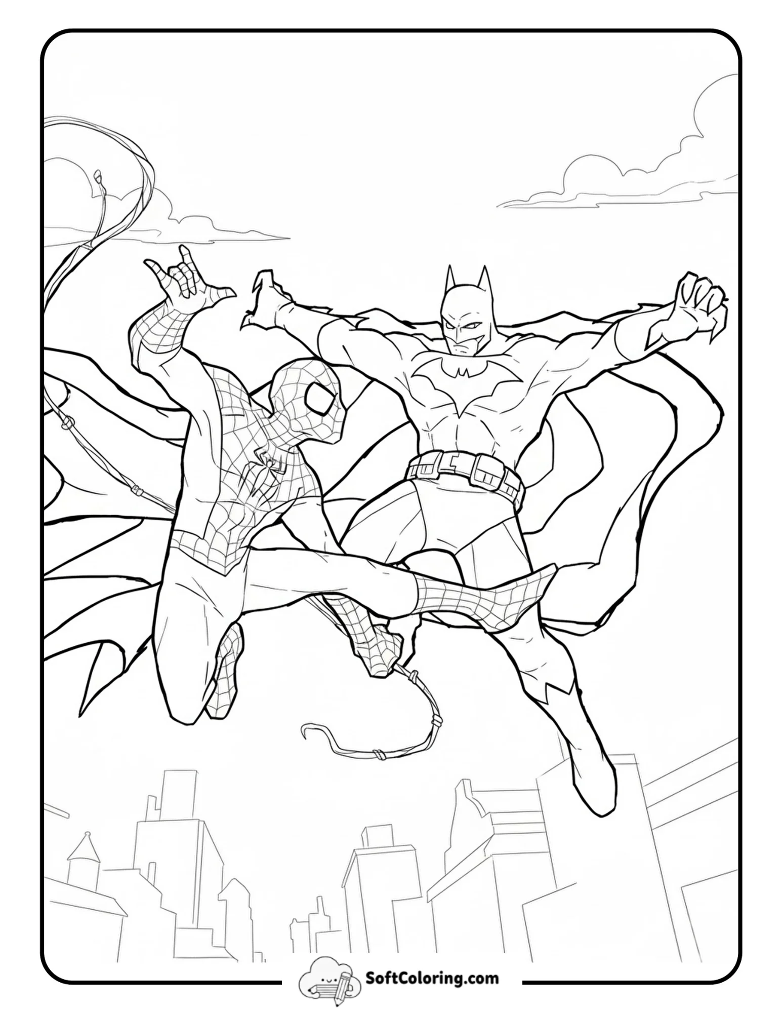 Spider-Man And Batman In A City Sky Battle.