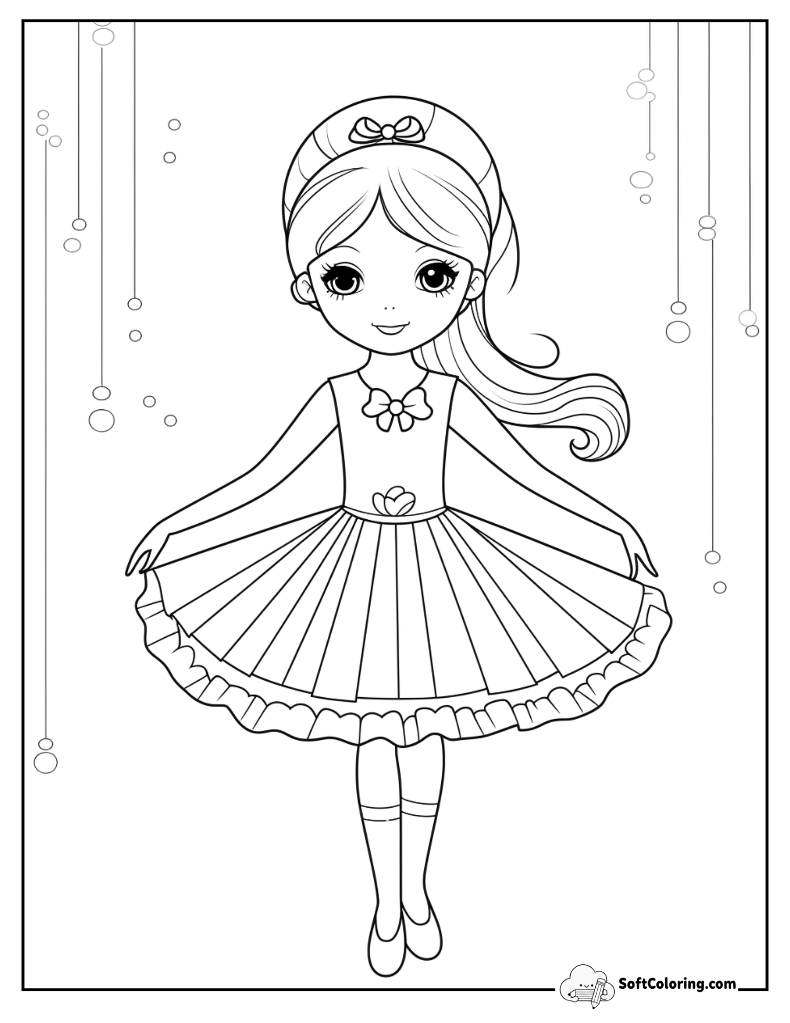 Sweet Little Ballerina With Beaded Tutu Coloring Page