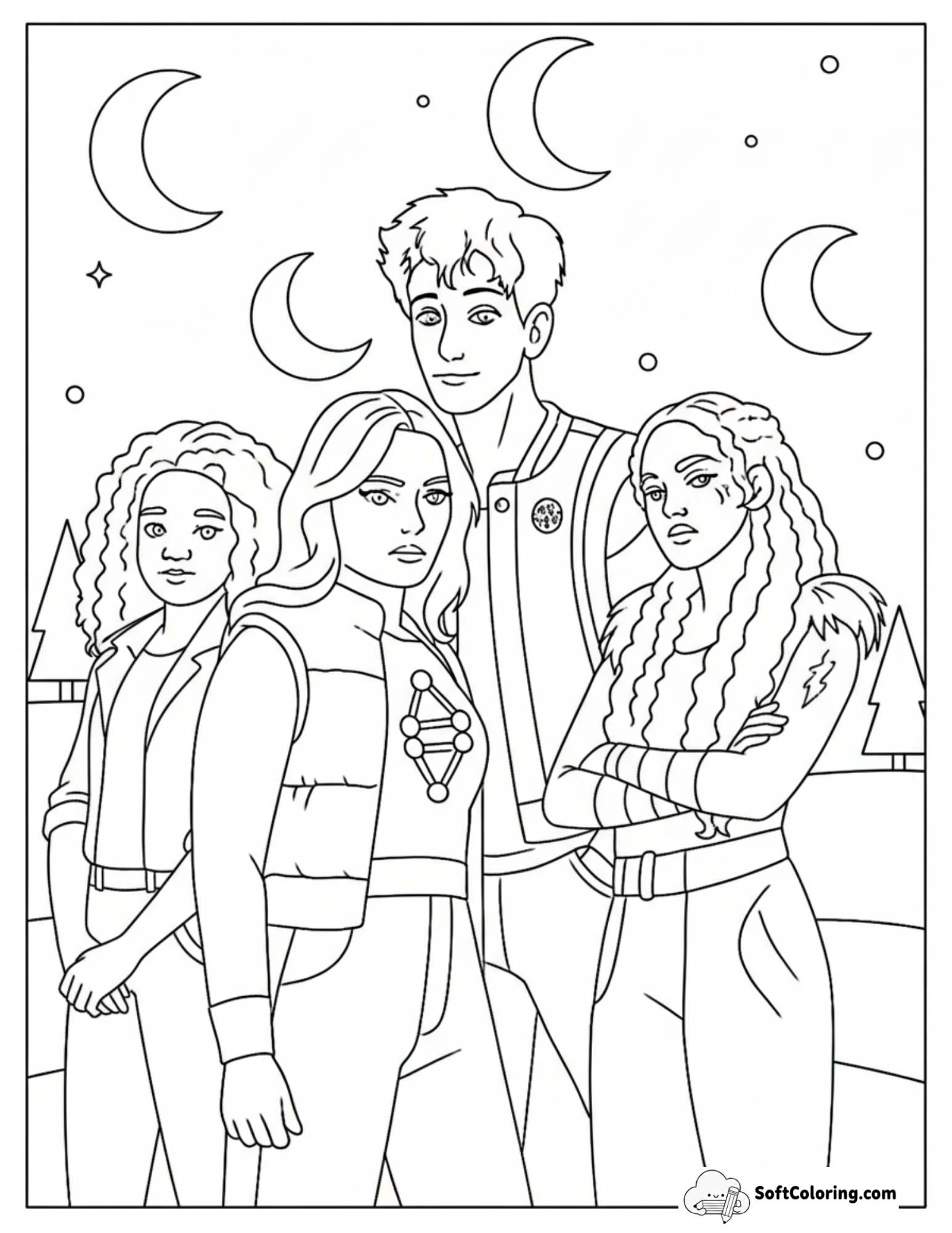 Disney Characters Group Portrait In Pine Forest At Nigh