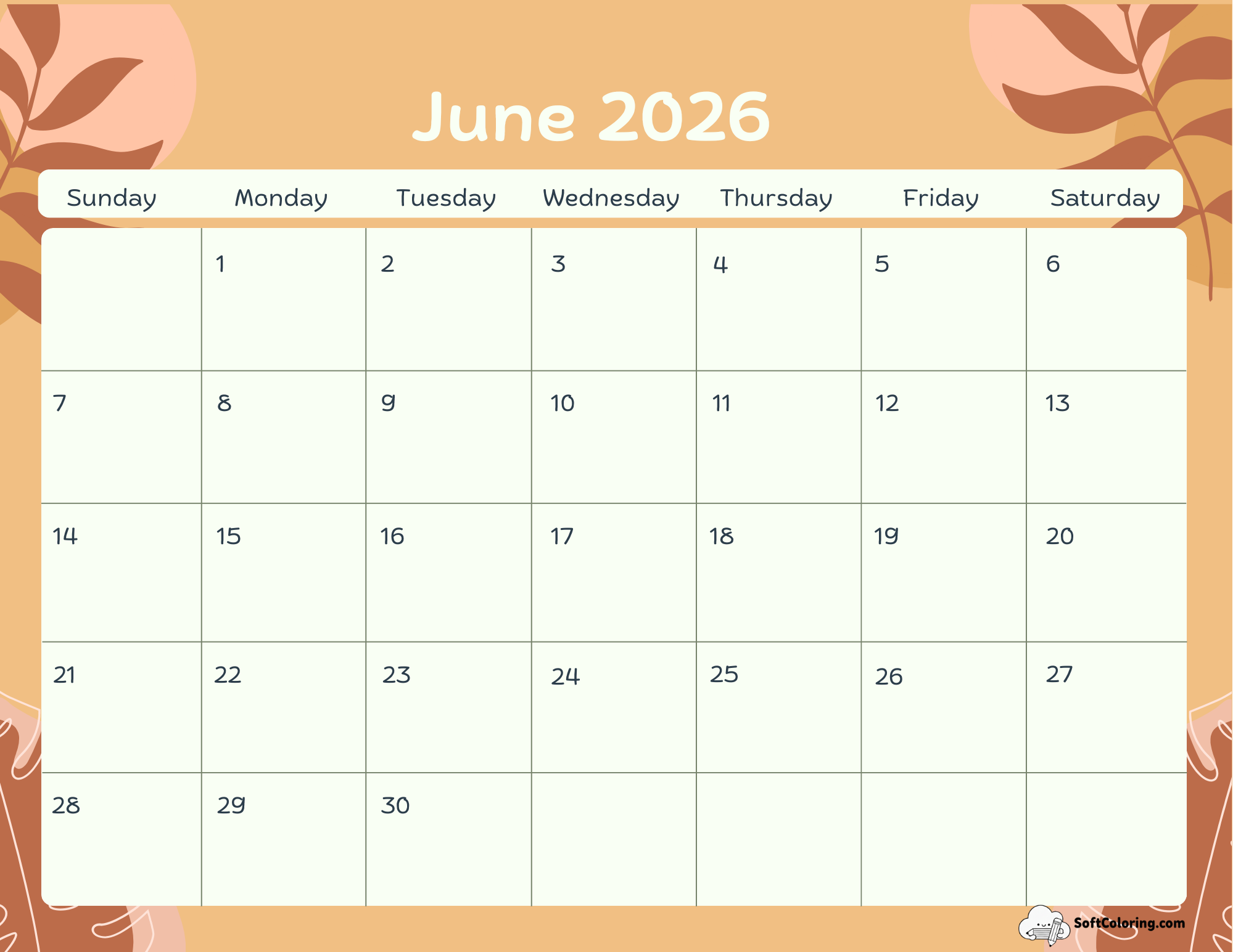 June 2026 Calendar Printable Terracotta Landscape