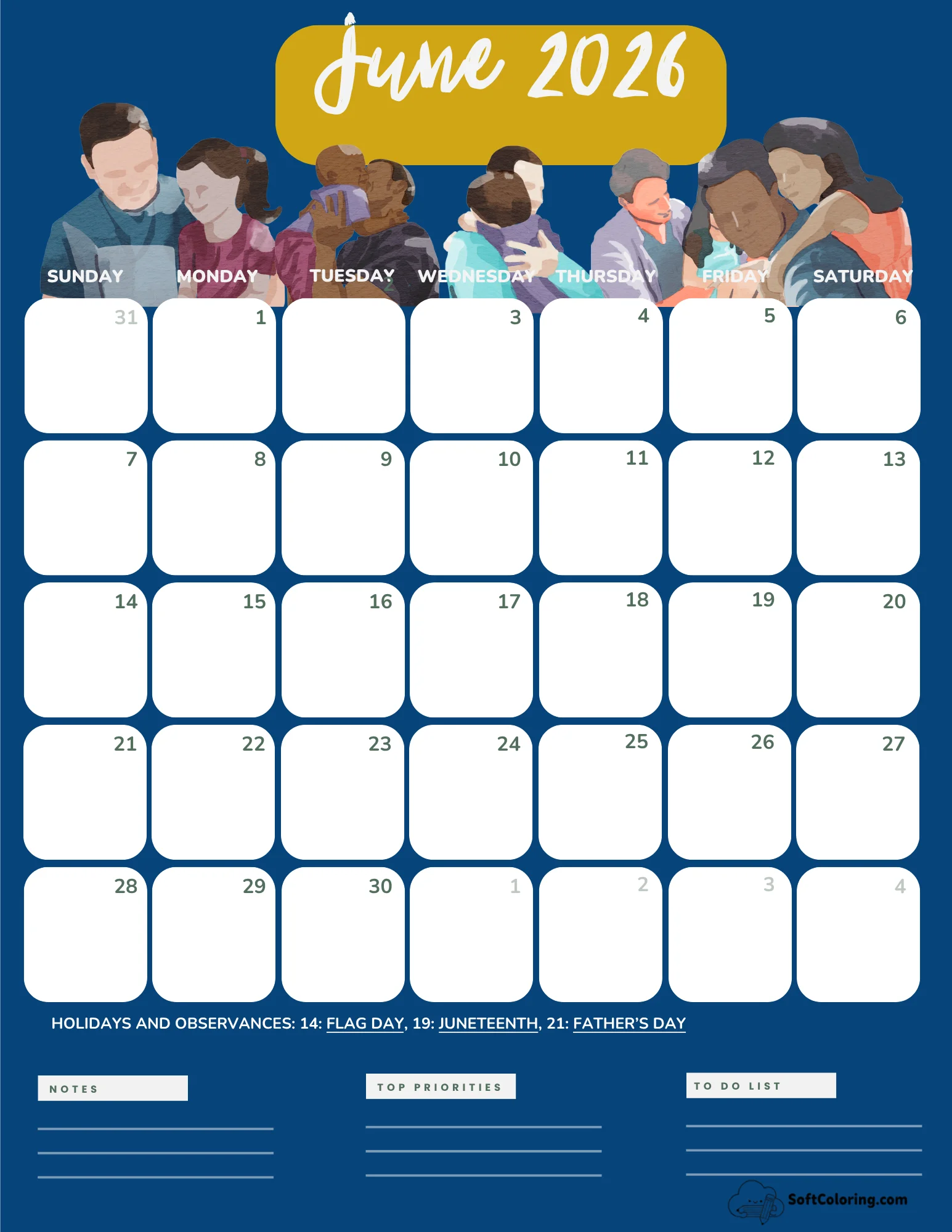 June 2026 Calendar Printable Fathers Day Portrait