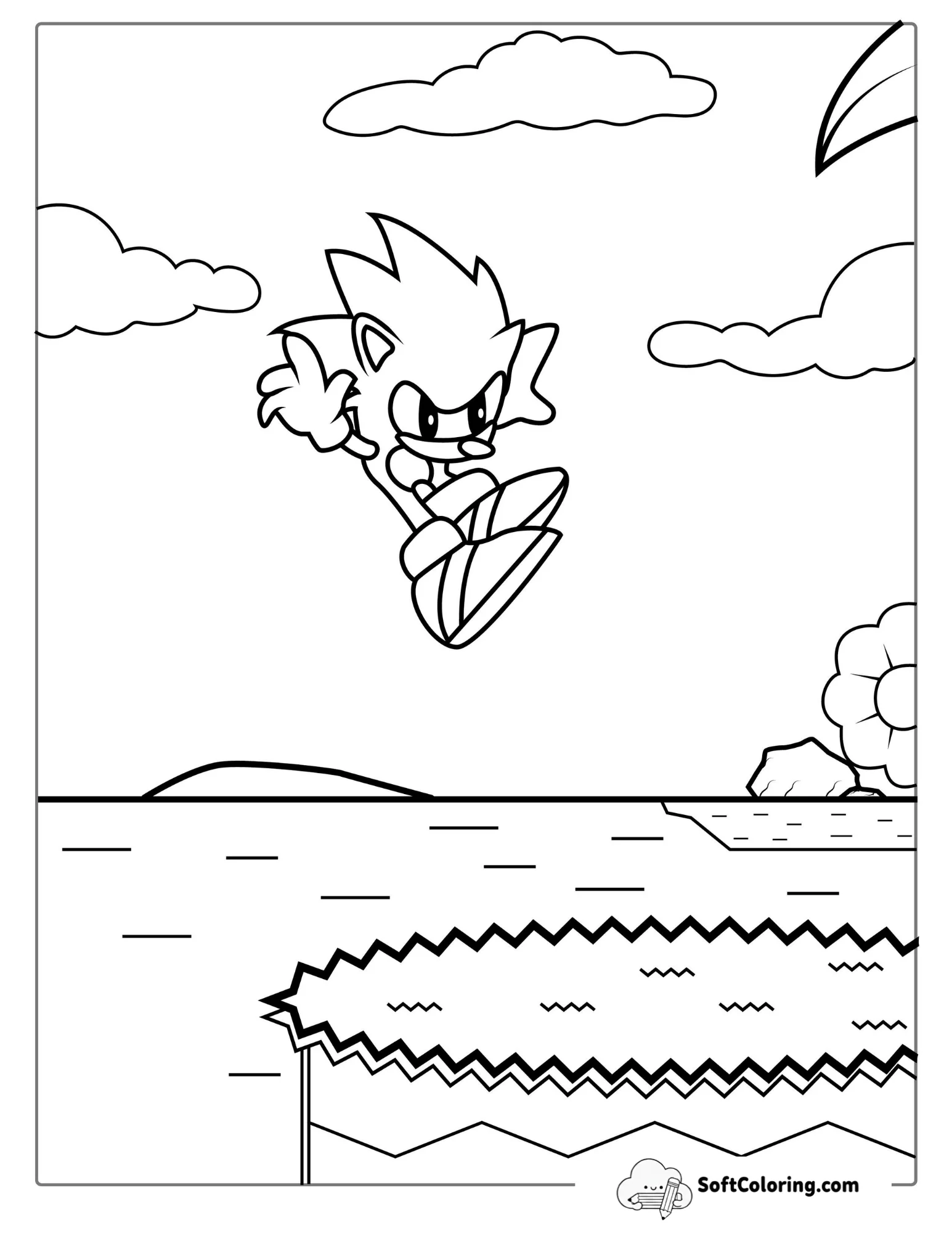 2D Retro Sonic Coloring Page