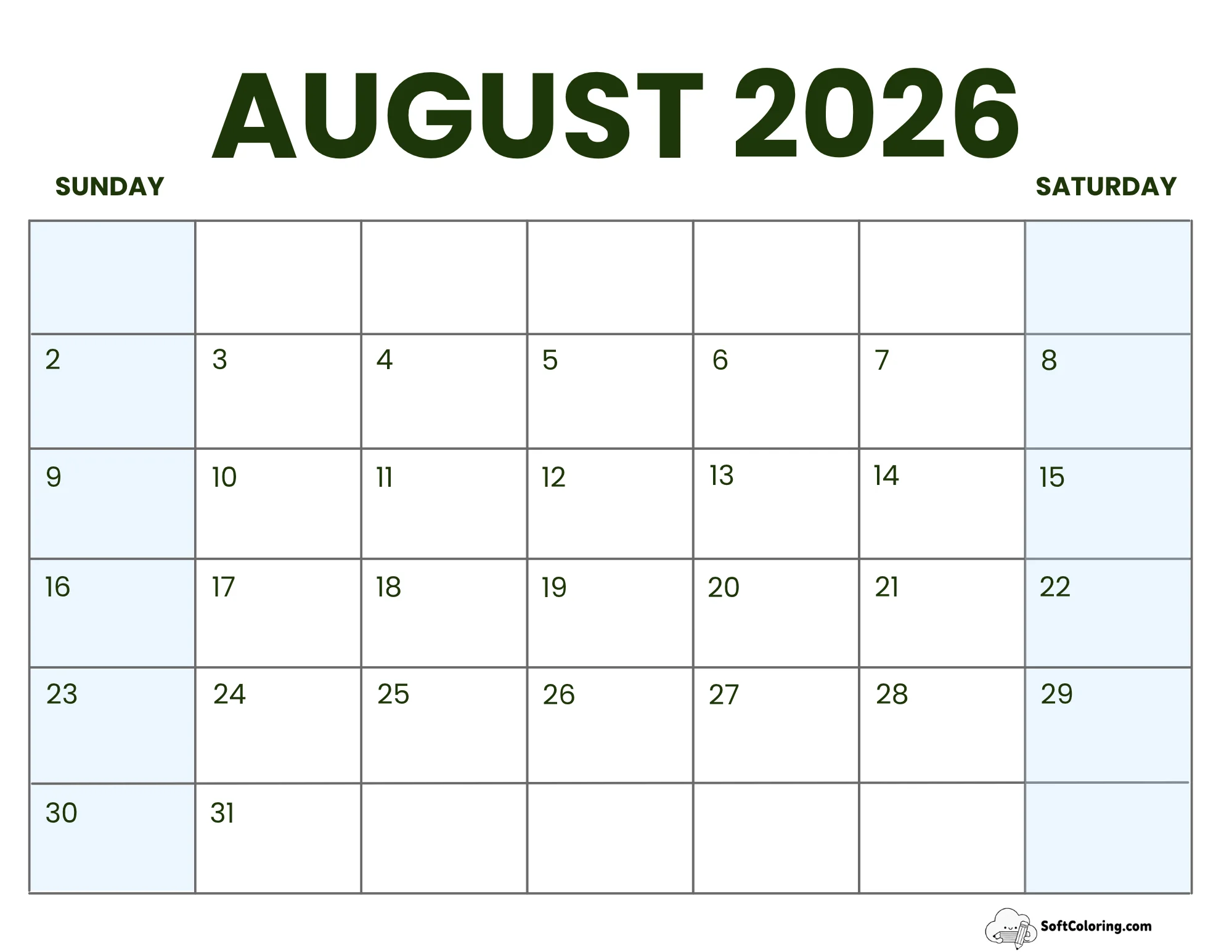 August 2026 Calendar Printable Business3 Landscape