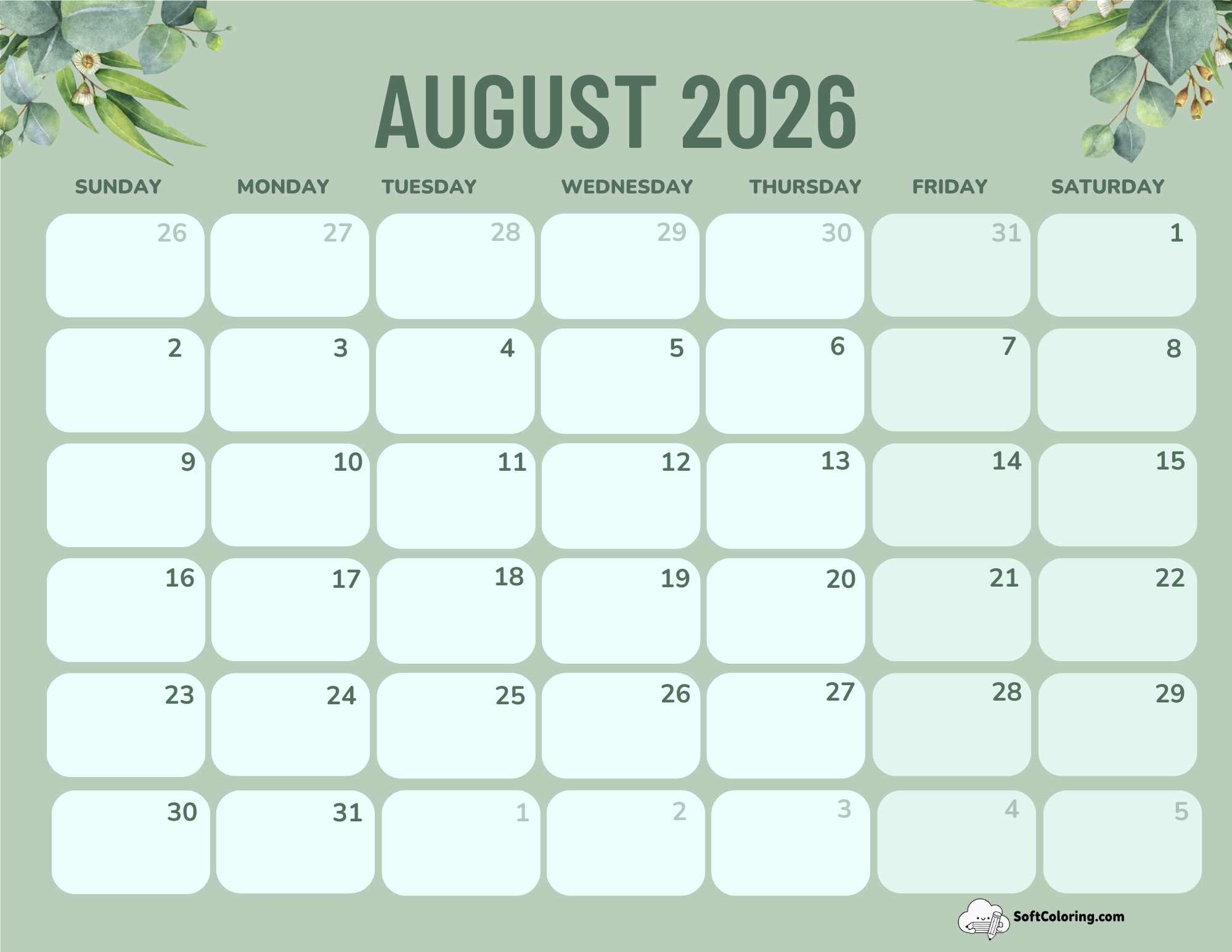 Calendar Printable Green Landscape