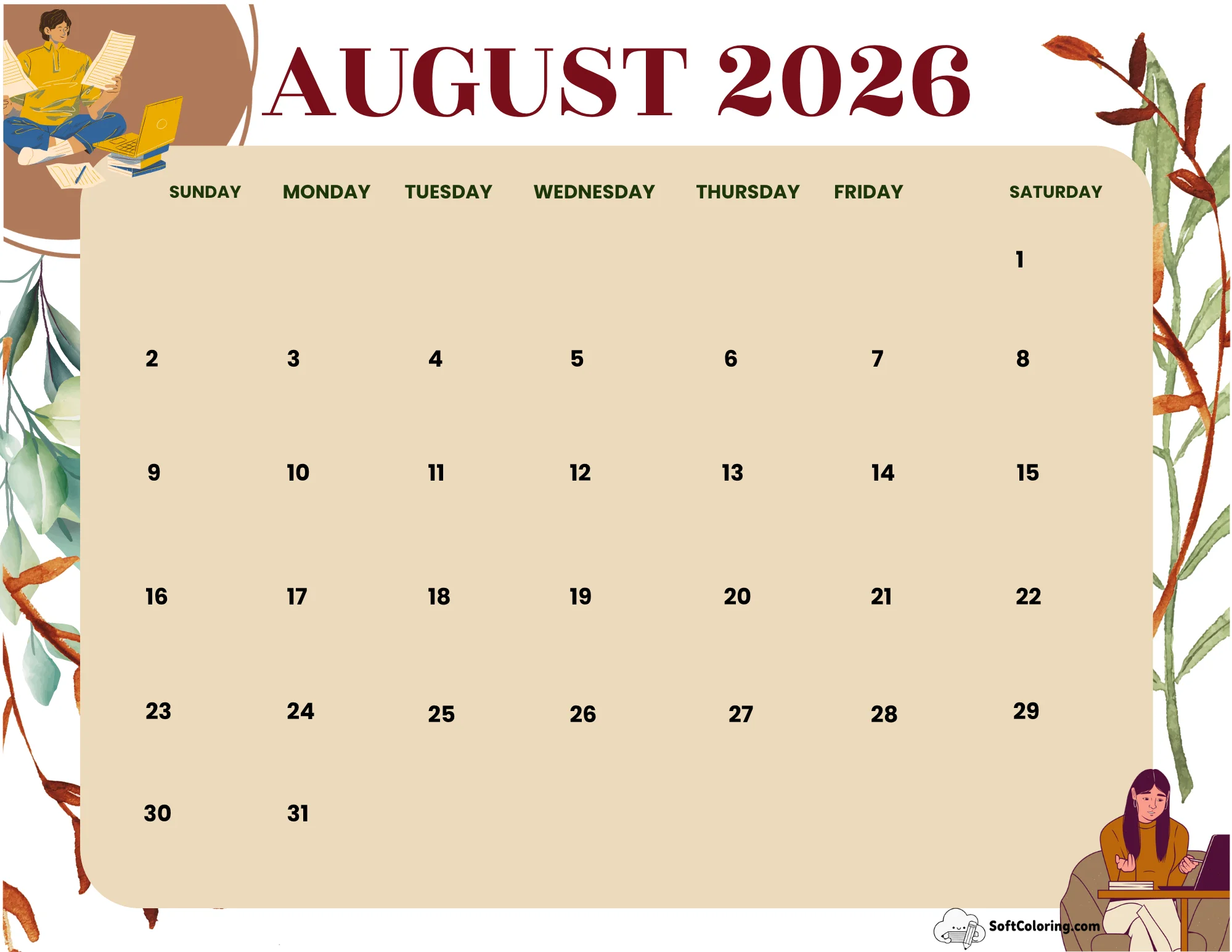Calendar Printable Students Landscape