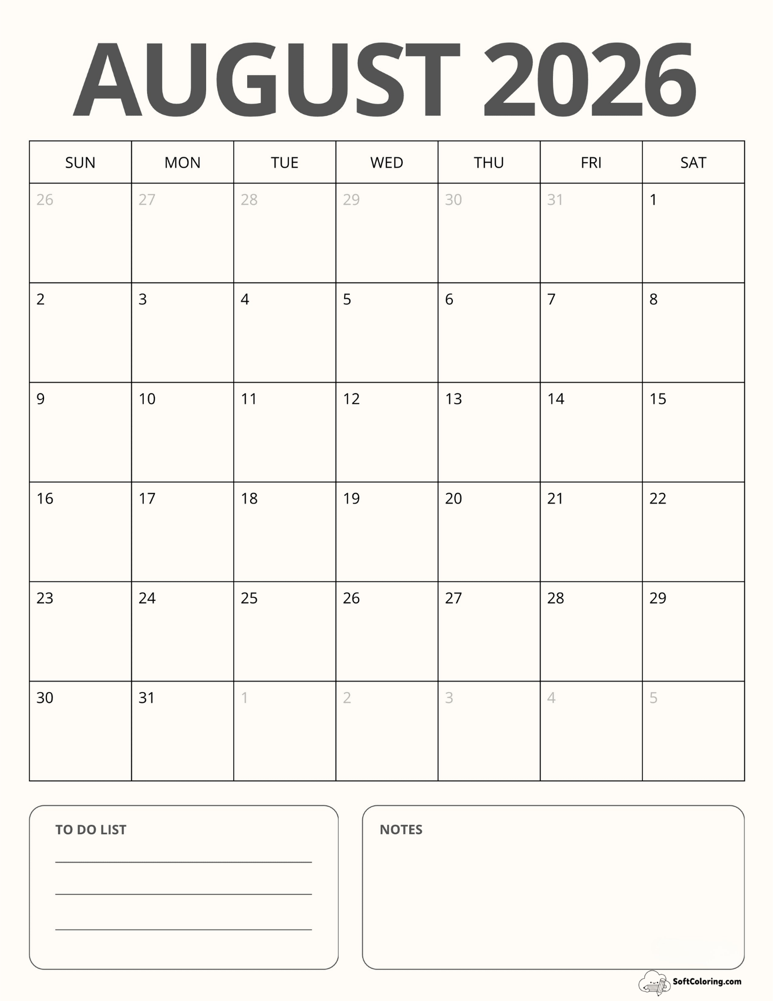 Modern Portrait Aug Calendar