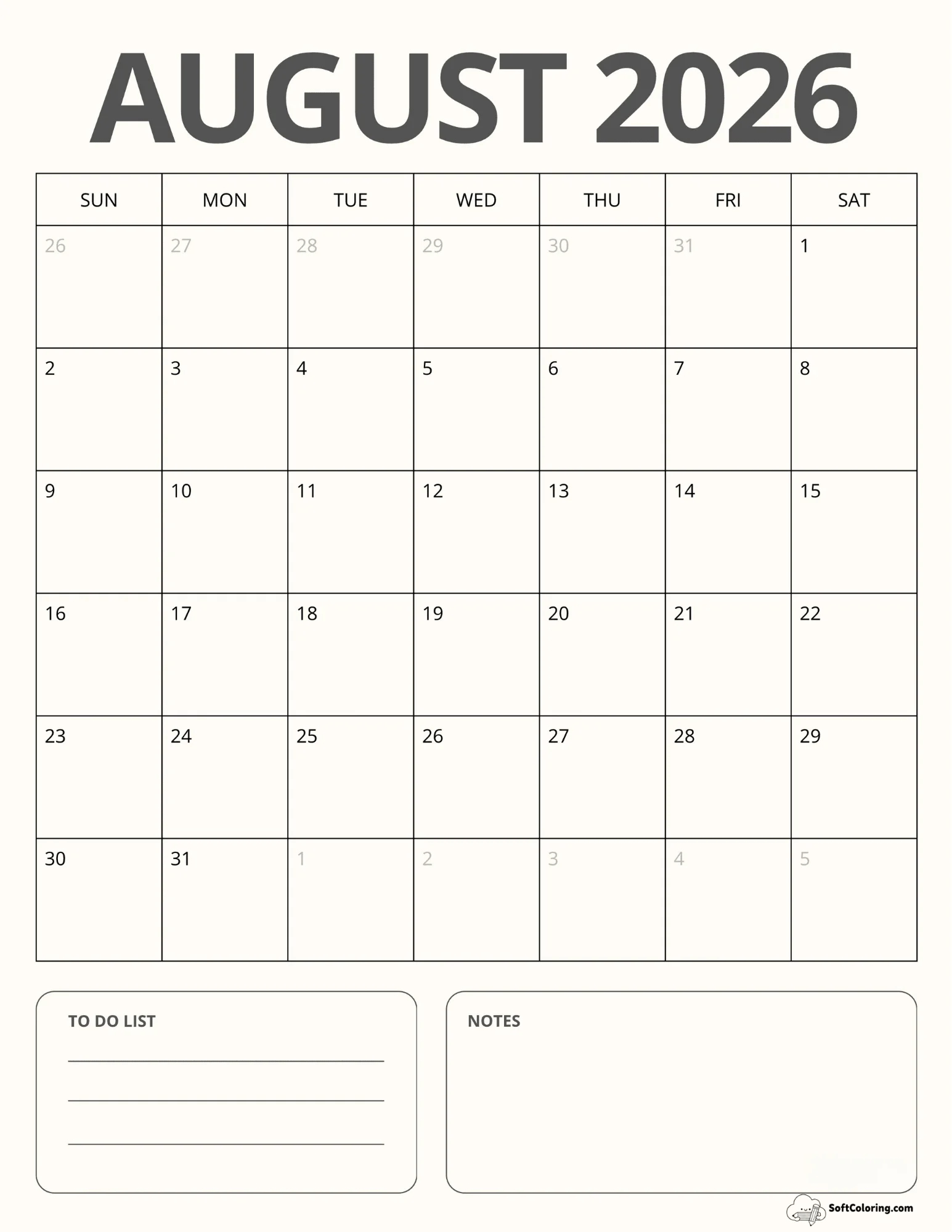 Modern Portrait Aug Calendar