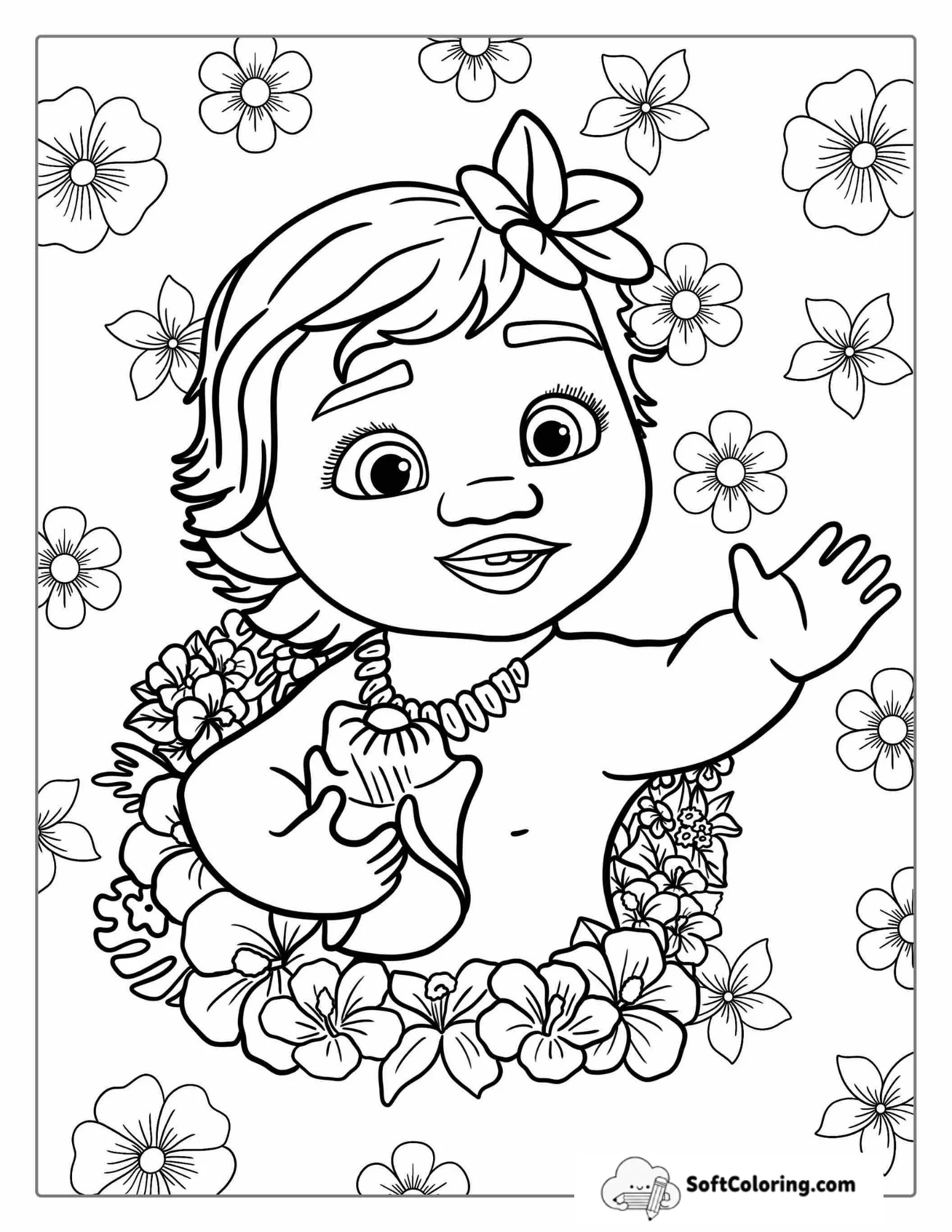 Baby Moana With Flowers Coloring Picture