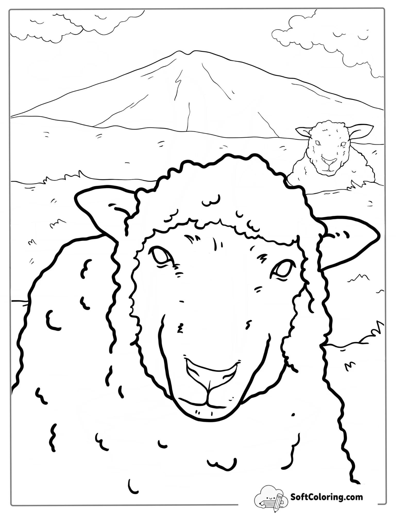 Big Fluffy Sheep Coloring Sheet